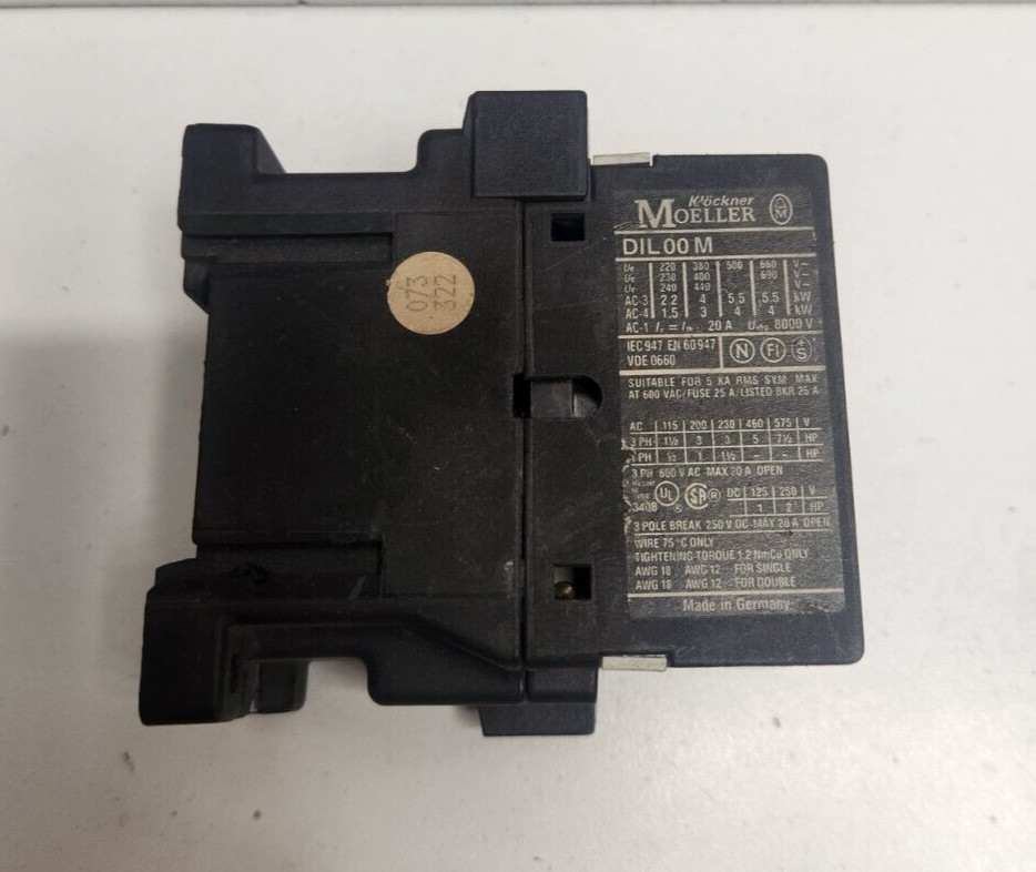 GUARANTEED! MOELLER 20A 3POLE N.O. 120V COIL CONTACTOR DIL00M