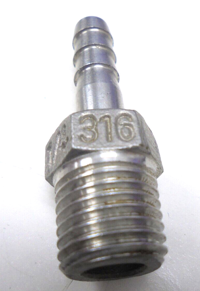 1/4″ Stainless Steel Hose Barb Fitting 1/4-in NPT x 1/4″ Barb With 1 Clamp