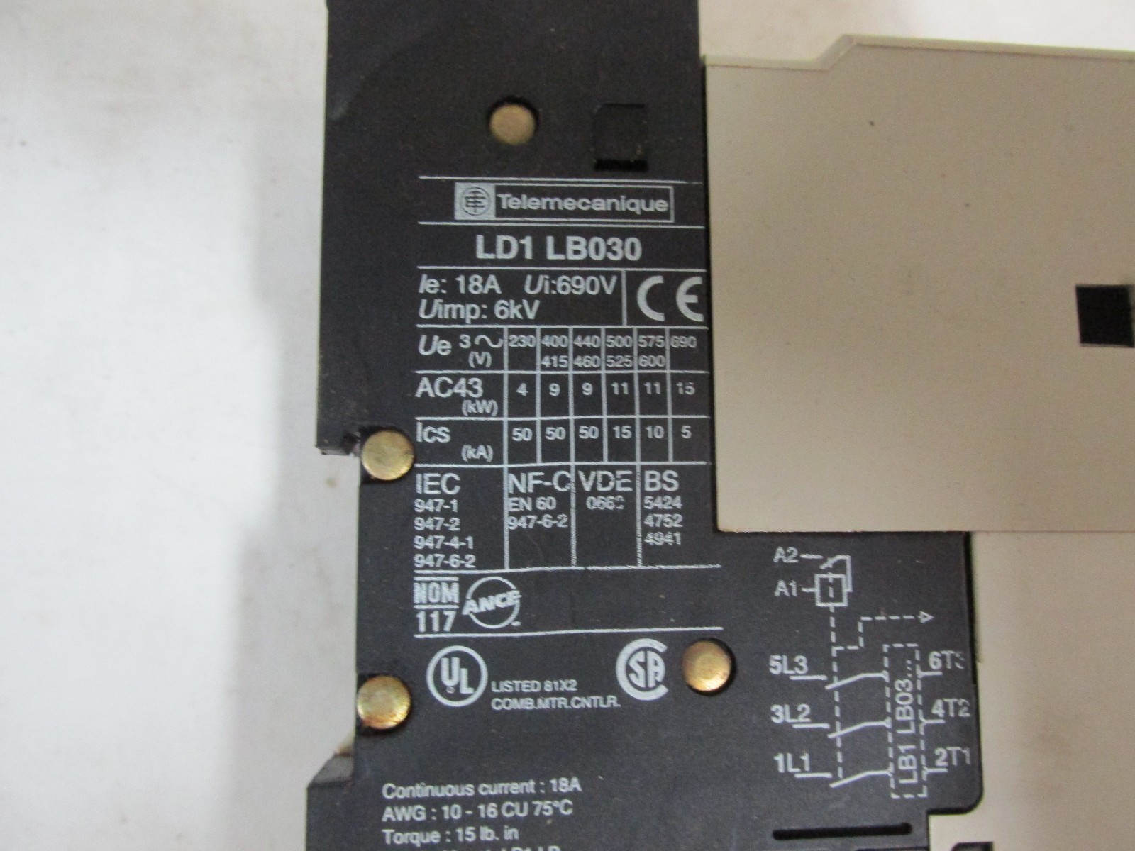 Telemecanique LDI LB030 Starter 690VAC 18A B6~ 40282GN