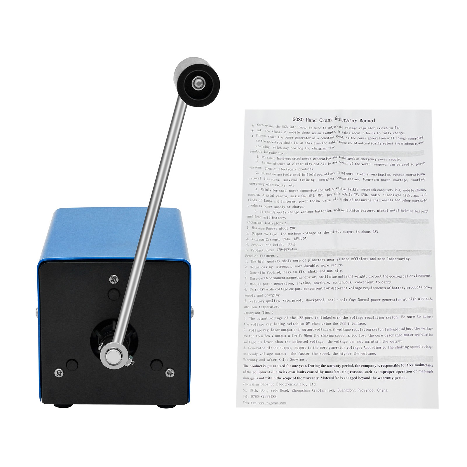 20W Hand Crank Generator Portable USB Charger Manual Power Supply for Camping US