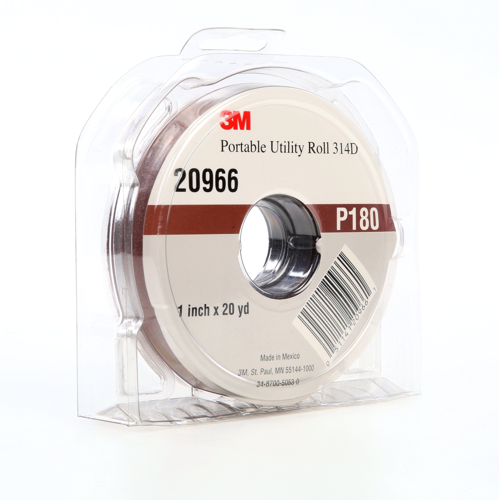 3M Portable Utility Cloth Roll 314D, 1 in x 20 yd P180 J-weight, 5 (Case of 5)
