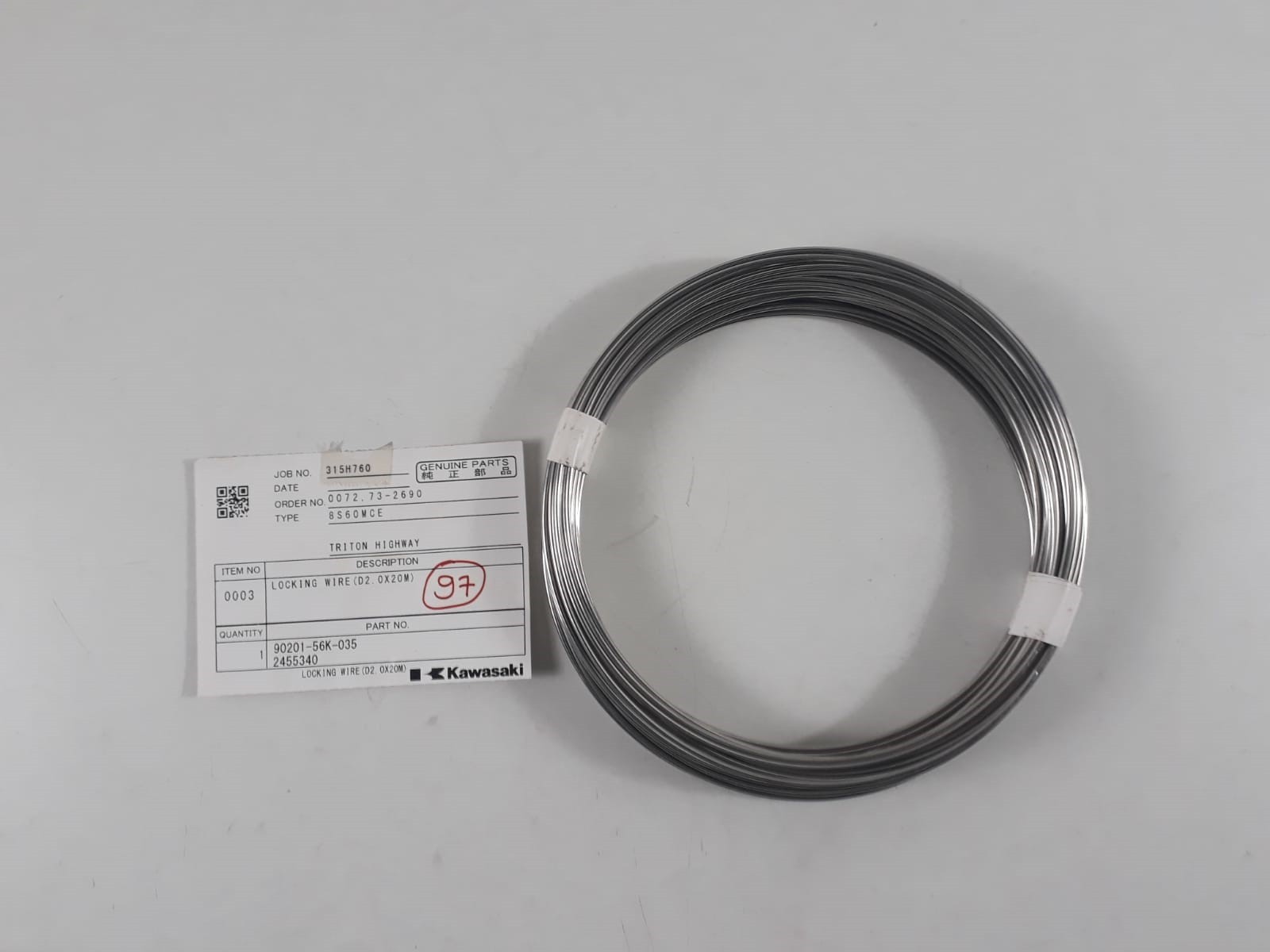 Locking Wire (D2.0 X20m 90201-56K-035 2455340 For Kawasaki 8S60MCE Genuine Parts