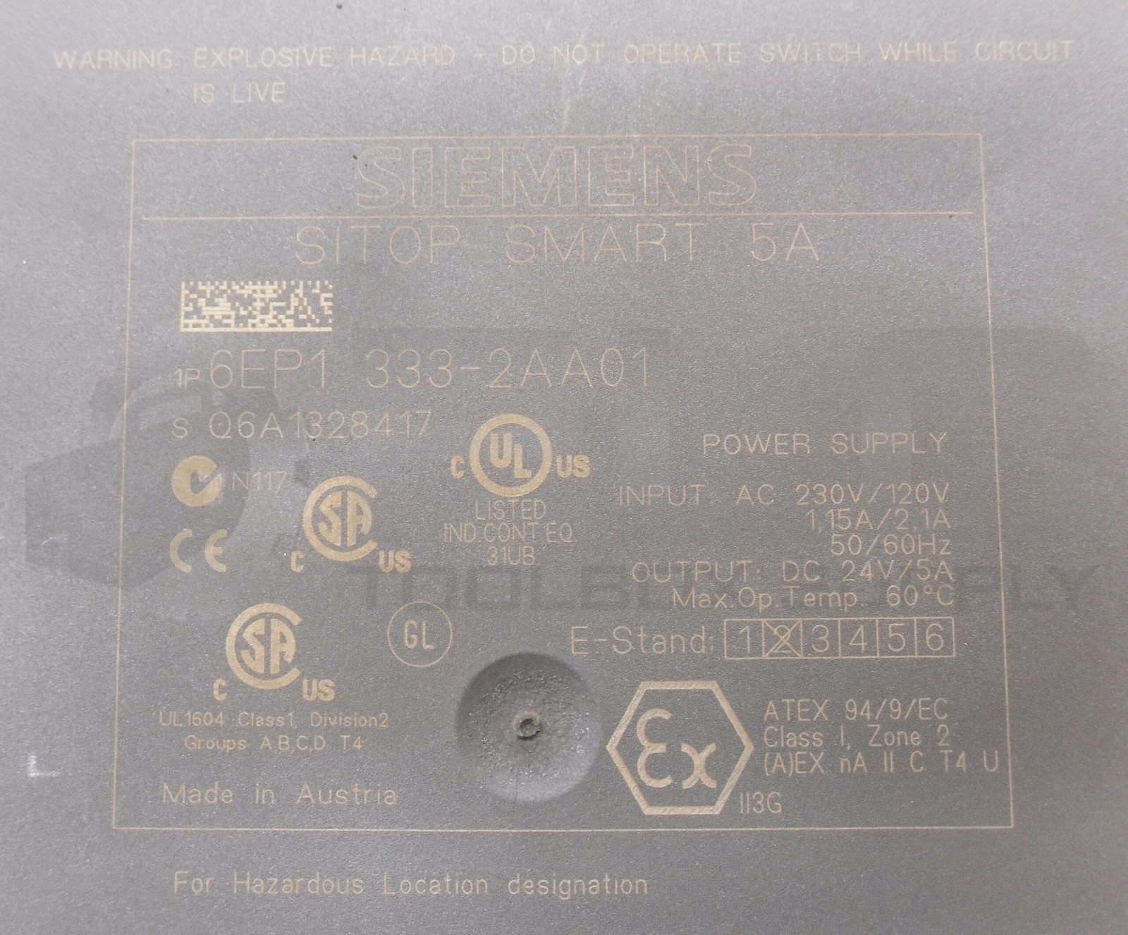 SIEMENS 6EP1 333-2AA01 POWER SUPPLY 120-2230V 1.15/2.1A 50/60HZ SITOP SMART 5A