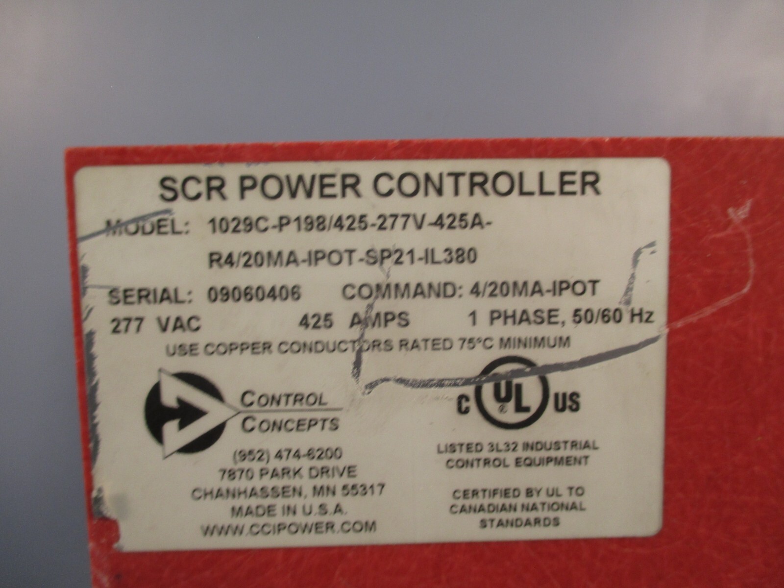 SCR Power Controller 1029C-P198/425-277V-425A-R4/20MA-IPOT-SP21-IL380 50 A 1 PH
