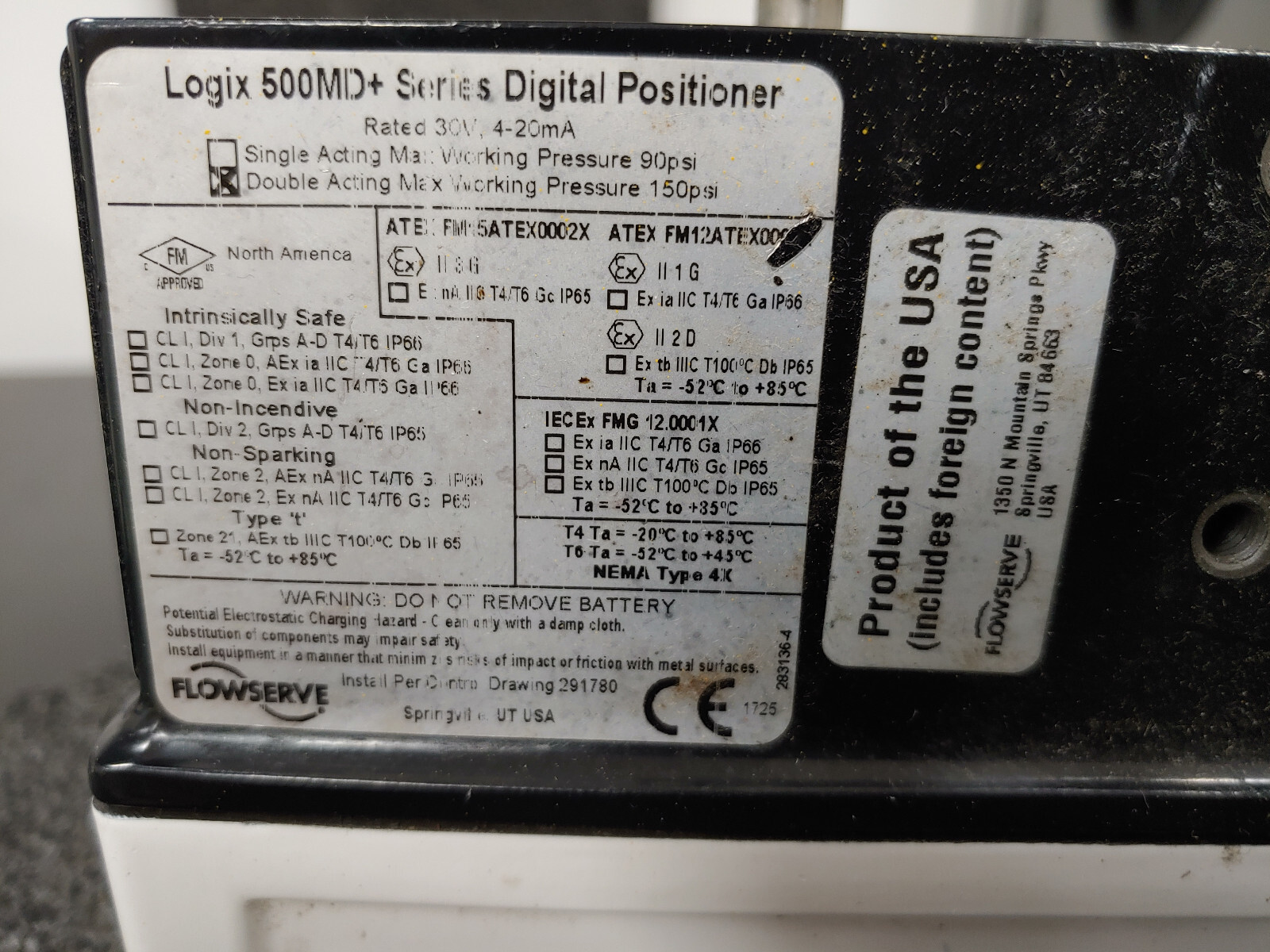 FLOWSERVE Logix 500MD+ Digital Positioner Series 520MD+37-W1D300-GM1-1000