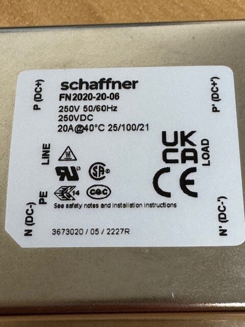 FN2020-20-06 Schaffner 20 A; 250 Vac Chassis Mount Filter