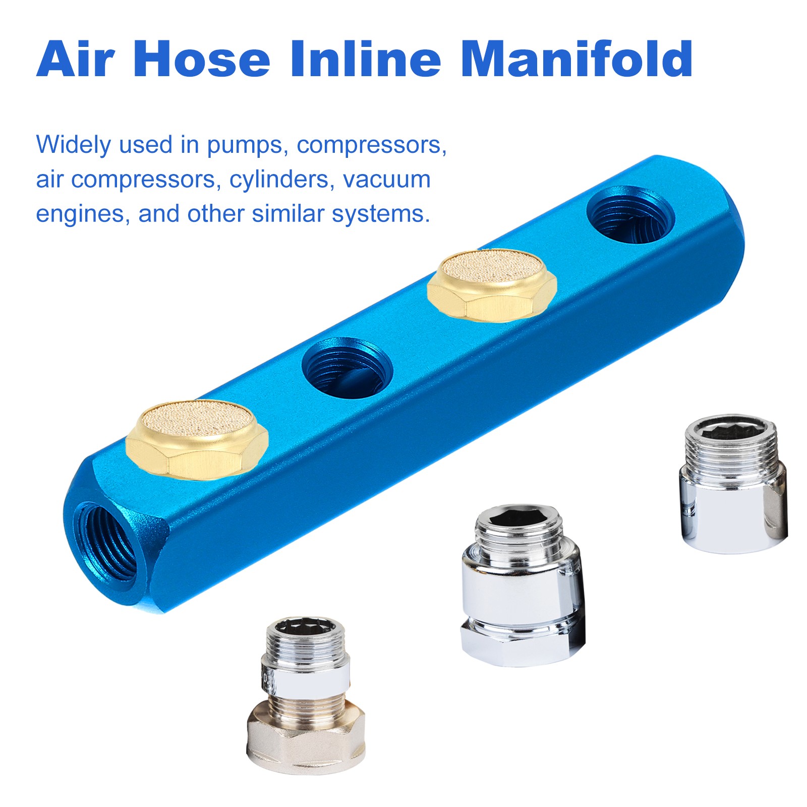 3 Way 6 Port PT 1/4″ Air Hose Inline Manifold Block Splitter, Blue