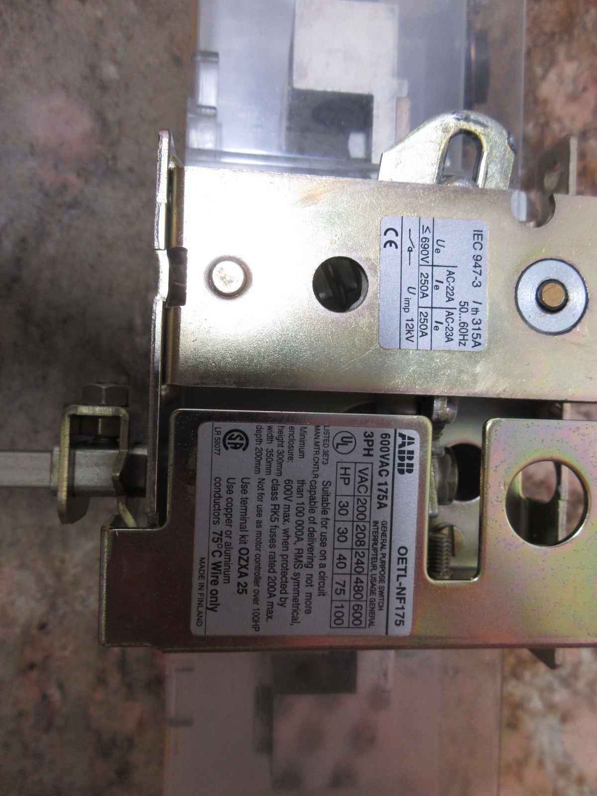 HARDINGE COBRA LC-65 CNC LATHE ABB OETL-NF175 65988 B MAIN POWER ON OFF SWITCH