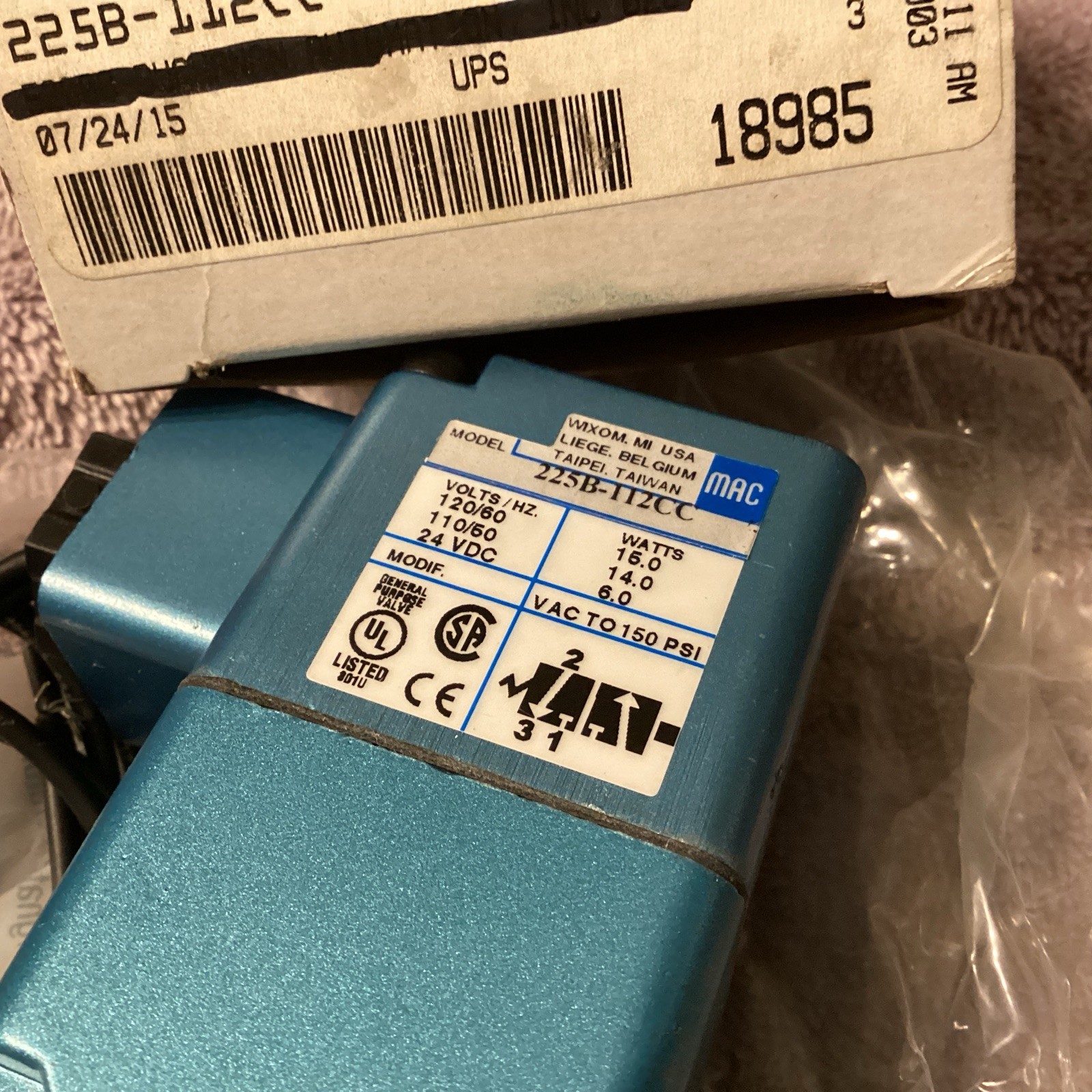 MAC VALVE…225B-112CC….SOLENOID VALVE….NEW