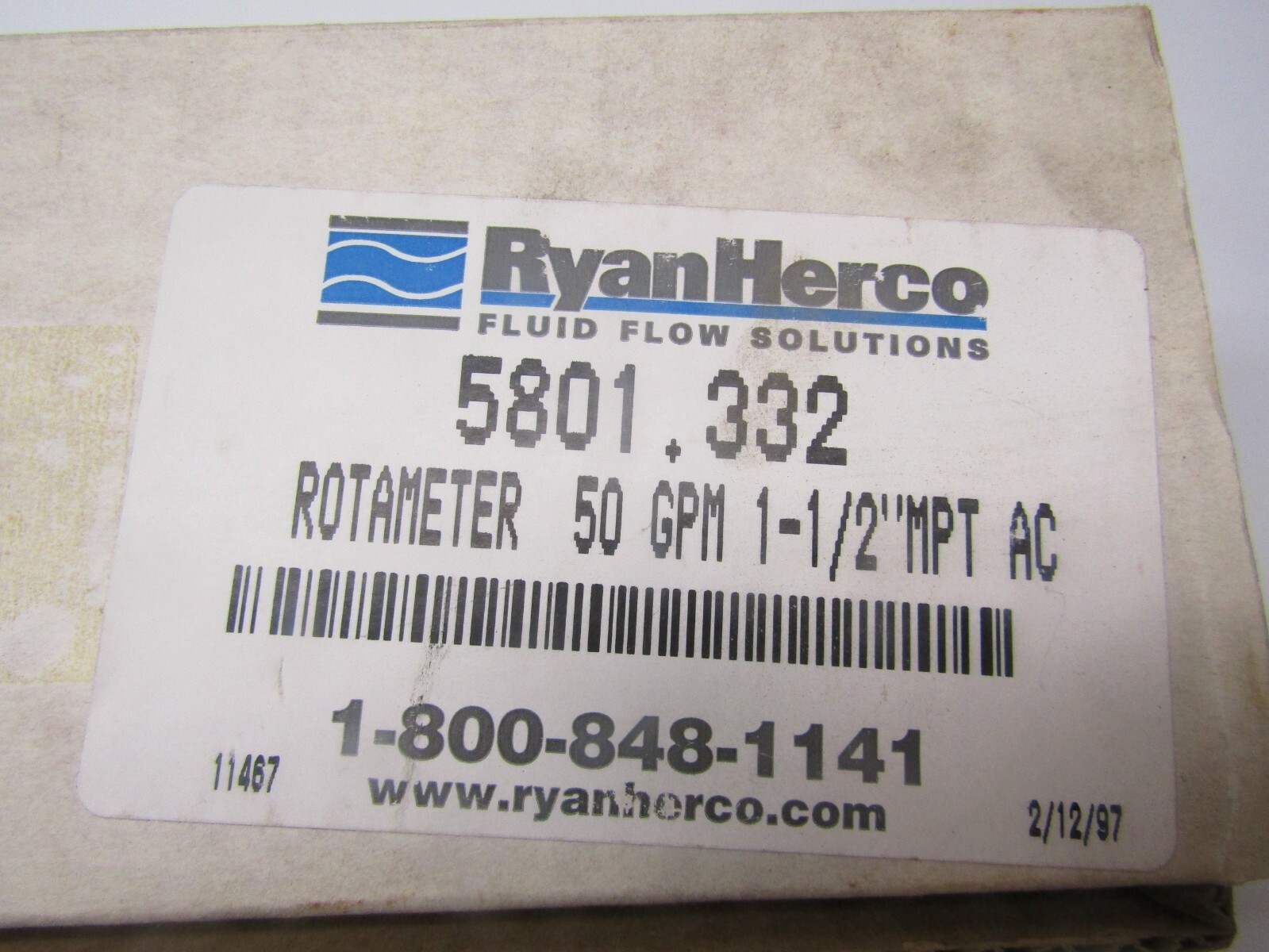 Ryan Herco 5801.332 Rotameter 50GPM 1-1/2″ MPT AC