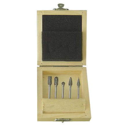 Westward 2Lyt5 Carbide Bur Set, Dbl Cut, 1/8 In, 5 Pcs