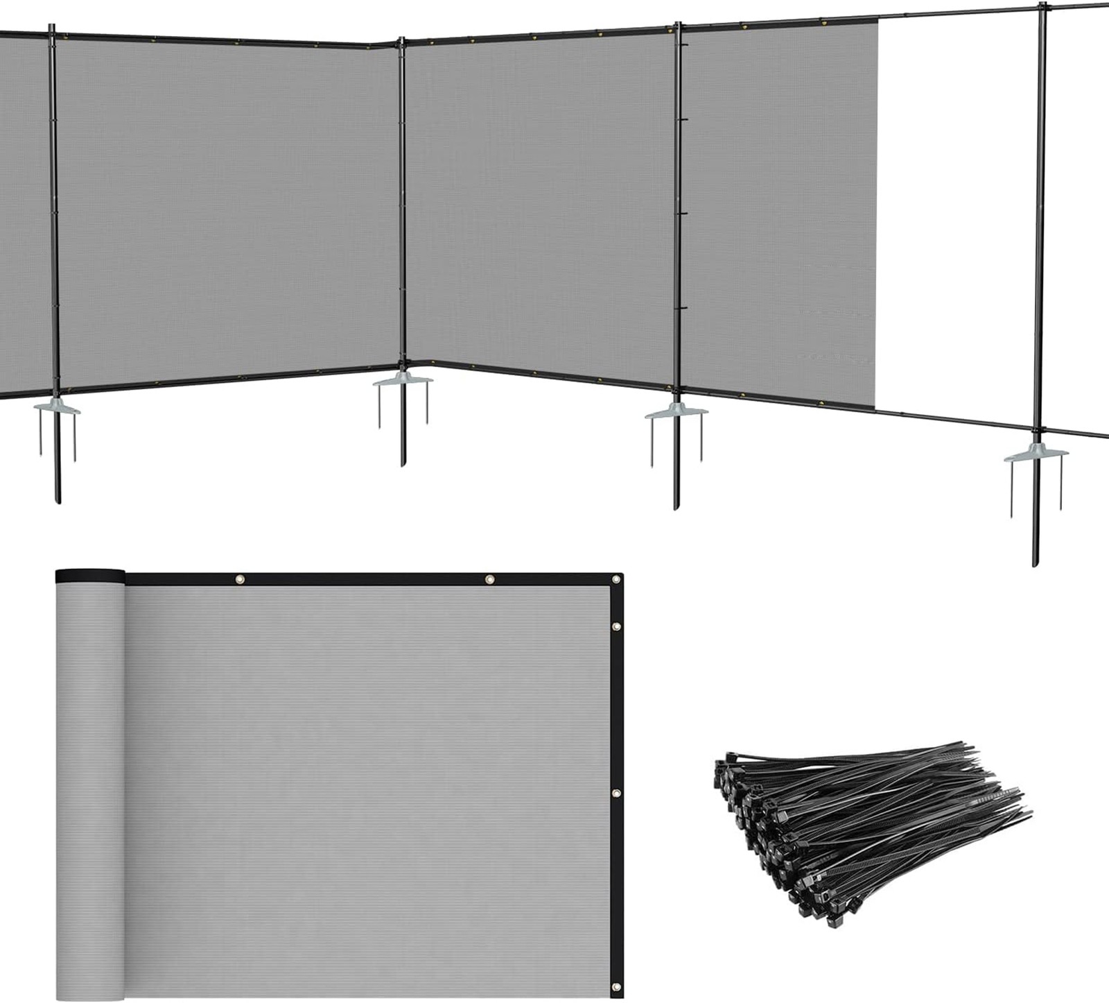 Grassland 6′ x 24′ Iron Poles Metal Fence Light Gray, FEMF16E0624LGY