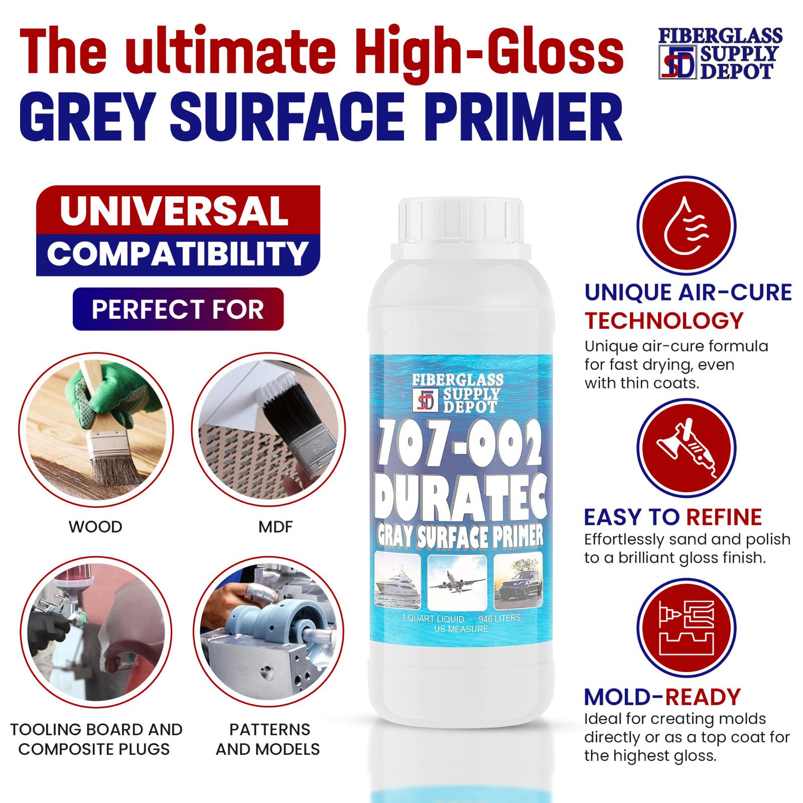 707-002 Duratec Surface Primer Grey with 15cc Hardener- 1 Quart