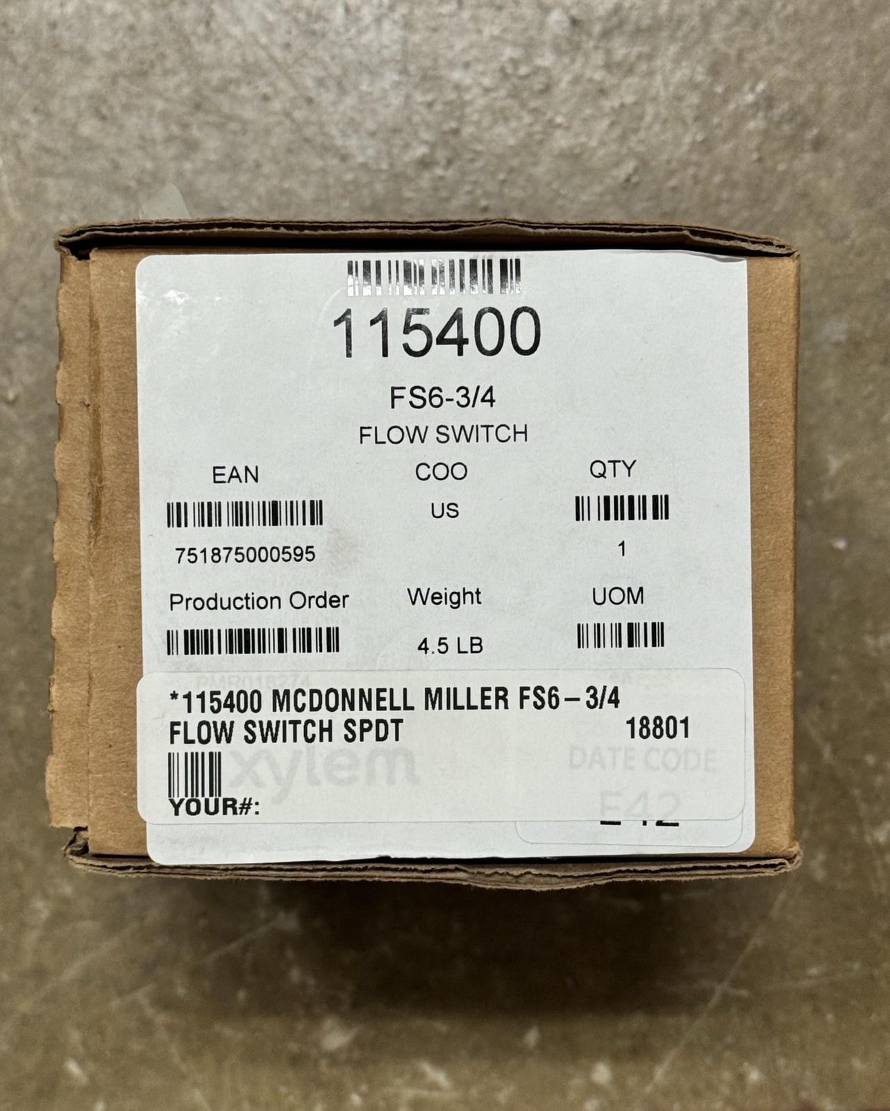 MCDONNELL & MILLER FS6-3/4 FLOW SWITCH 115400 NEW IN BOX