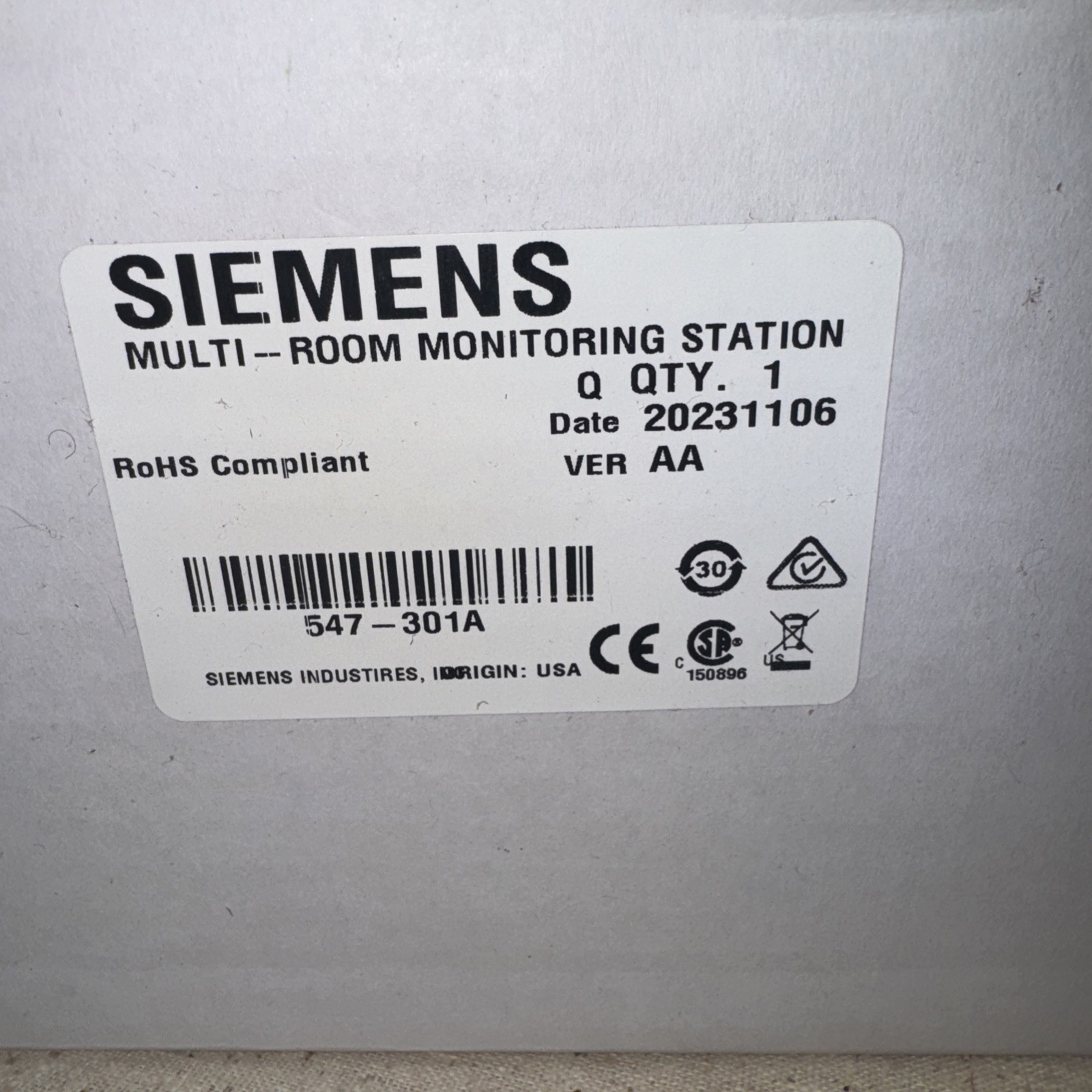 Siemens 547-301A MRMS Multi-Room Monitoring Station BACnet