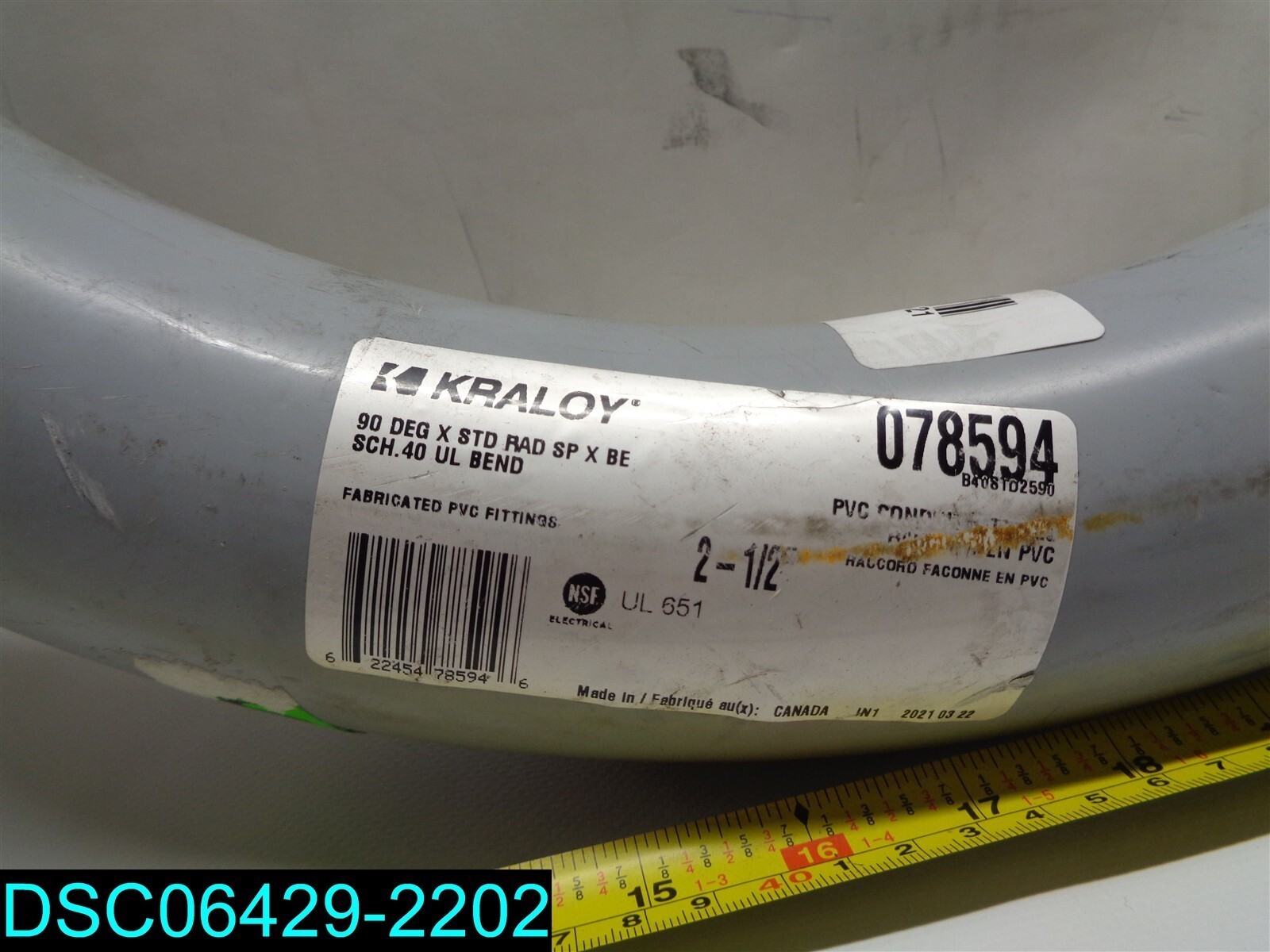 B40STD2590 2-1/2″ X 90D PVC STD CONDUIT ELBOW SPXBE SCH40 KRALOY BELL END