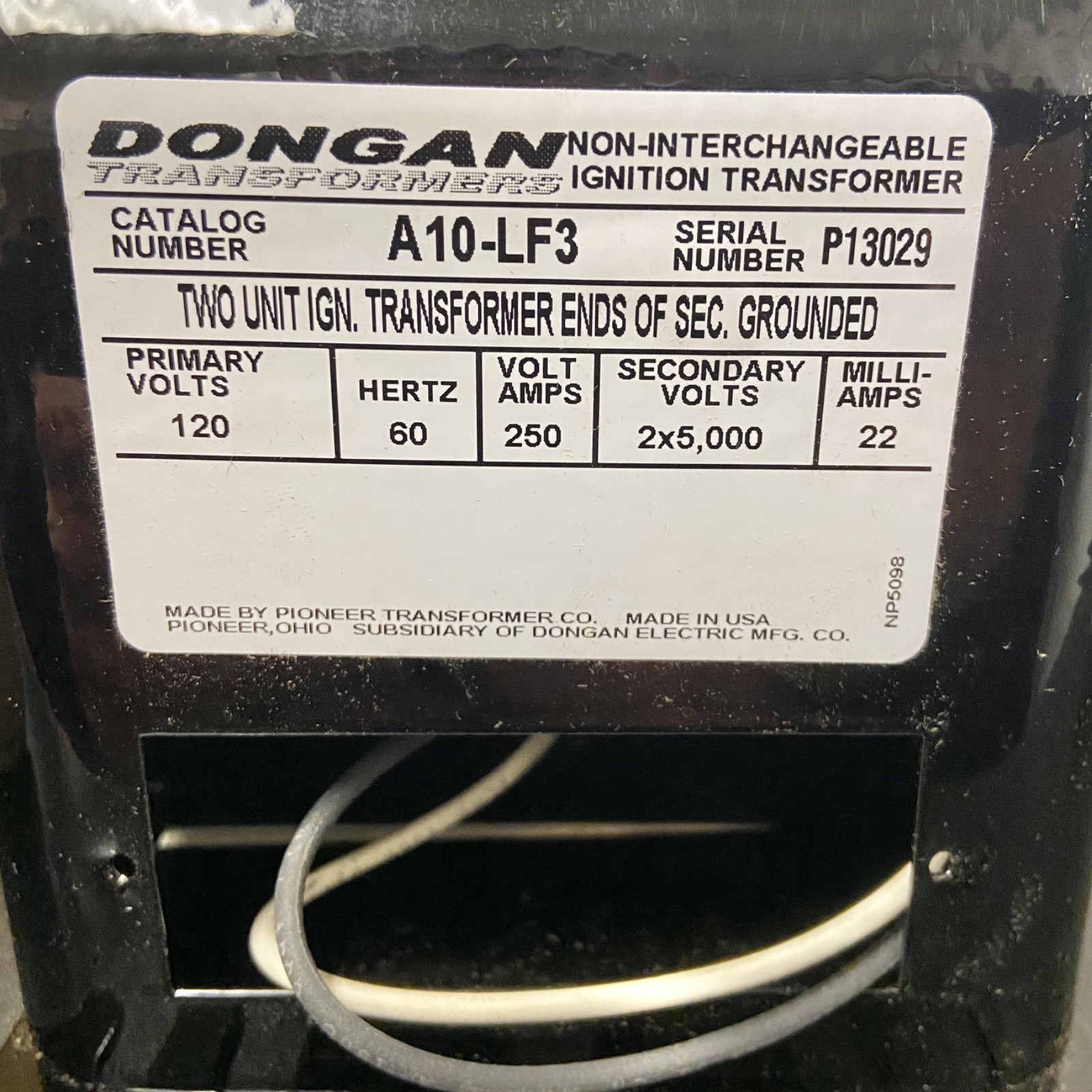 Dongan A10-LF3 Ignition, 120V, 60Hz, .250KVA (New w/ Box)