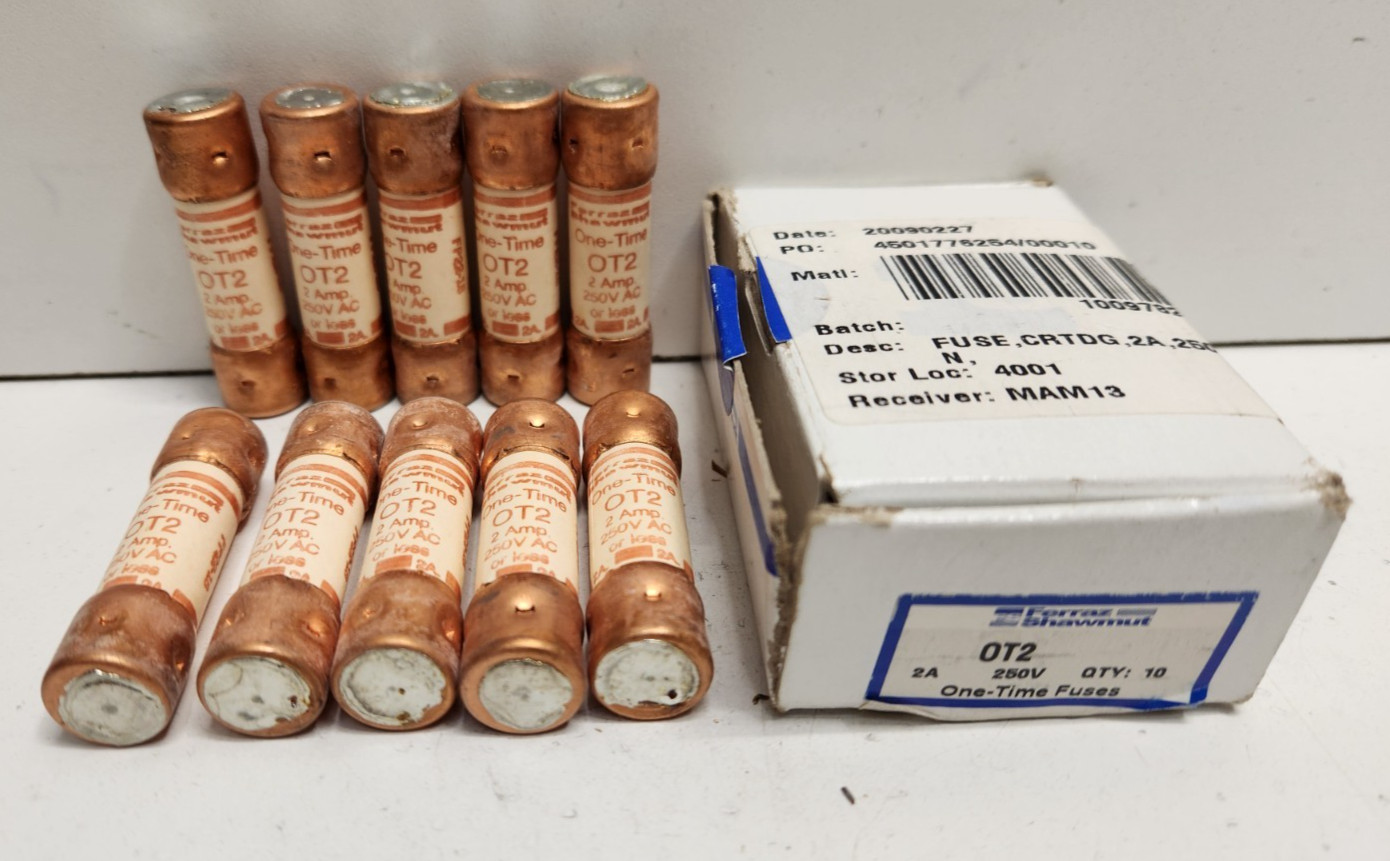 LOT OF 10 NEW IN BOX! FERRAZ SHAWMUT 2A 250V K5 FUSES OT2