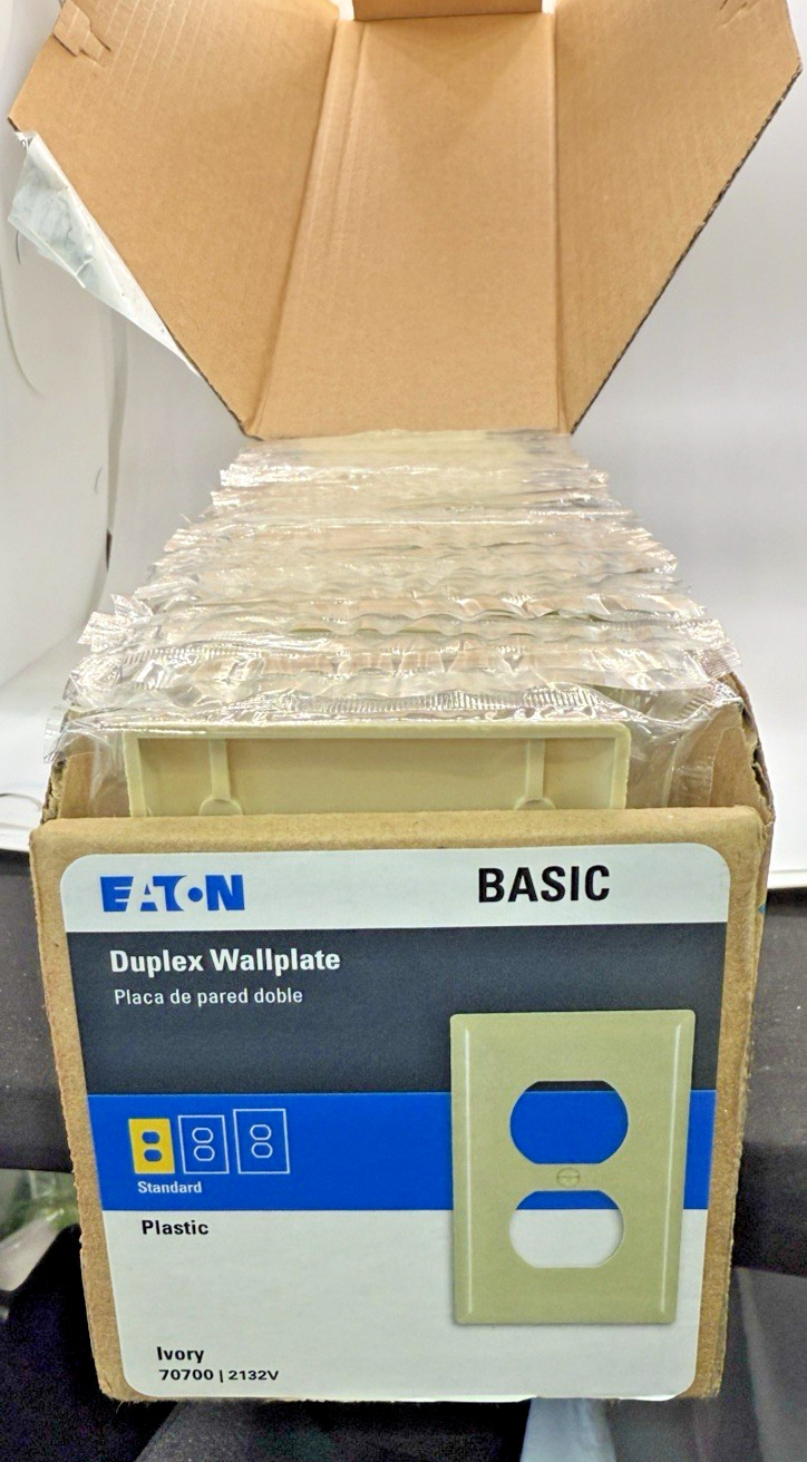 Eaton 50 -Gang Standard Size Ivory Thermoplastic Indoor Duplex Wall Plate.