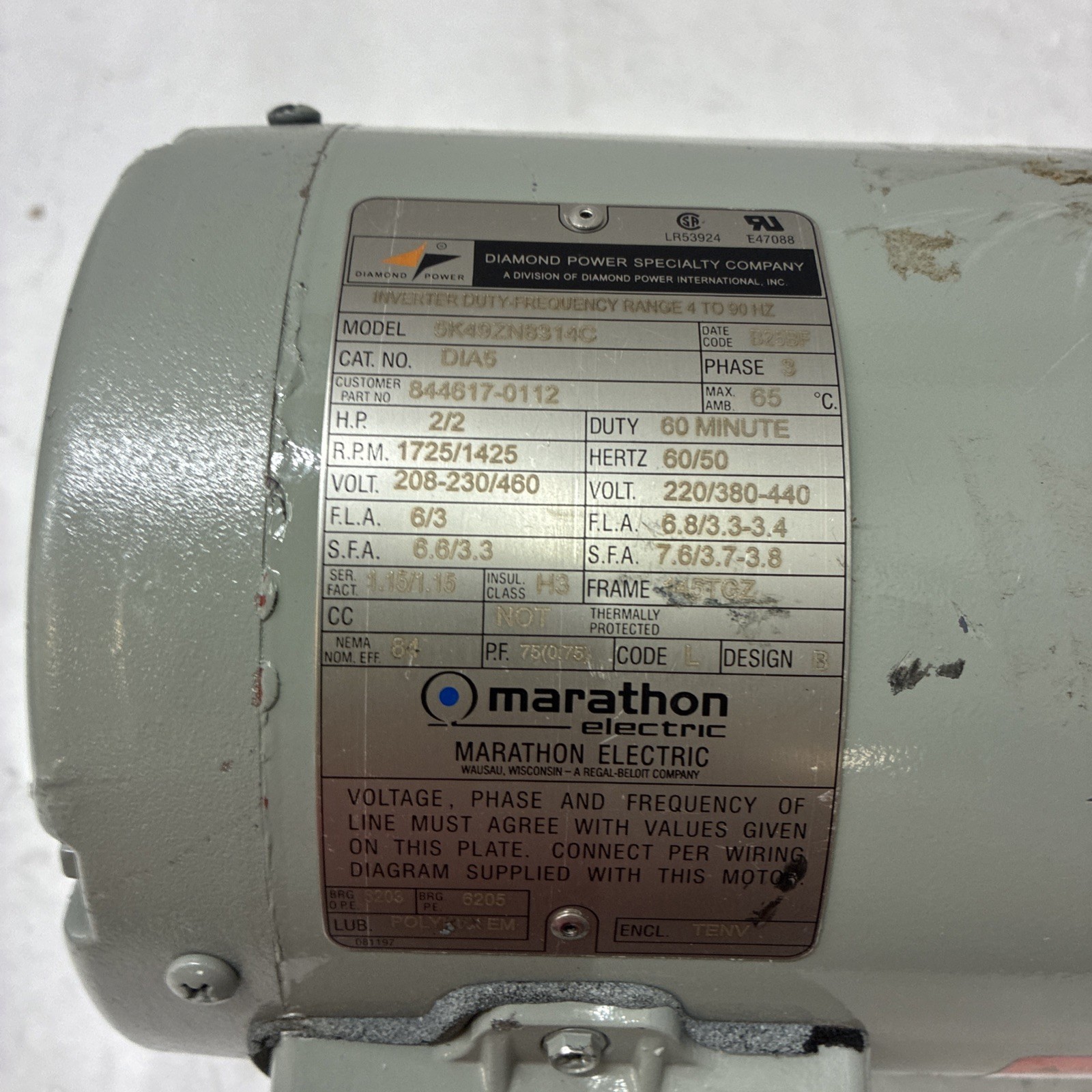 MARATHON ELECTRIC 2HP 208-230/460V MOTOR 5K49ZN8314C
