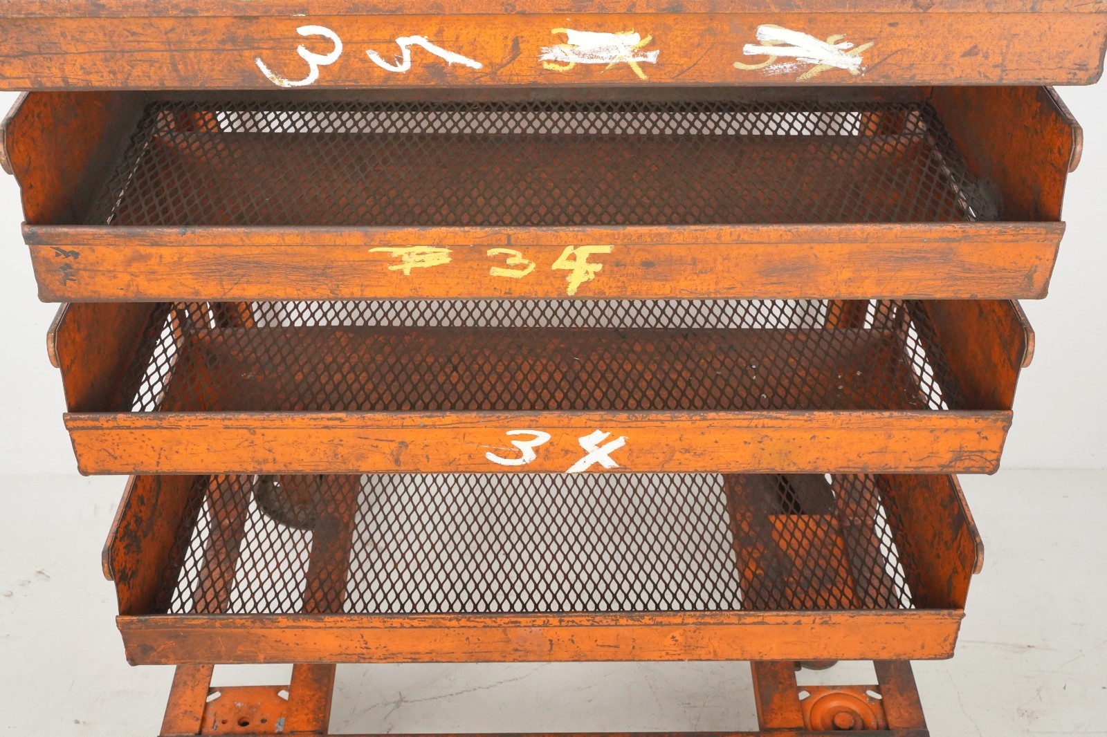Industrial Six Tray Orange Steel Rolling Cart