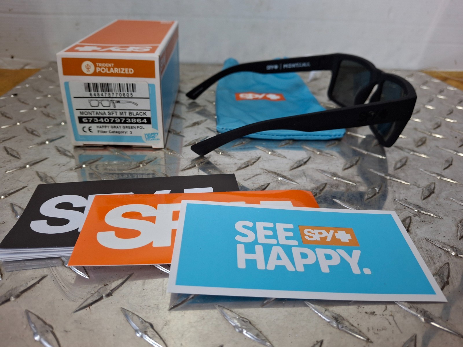 Spy Optics Sunglasses Montana SFT Matte Black Happy Grey Green Polarized