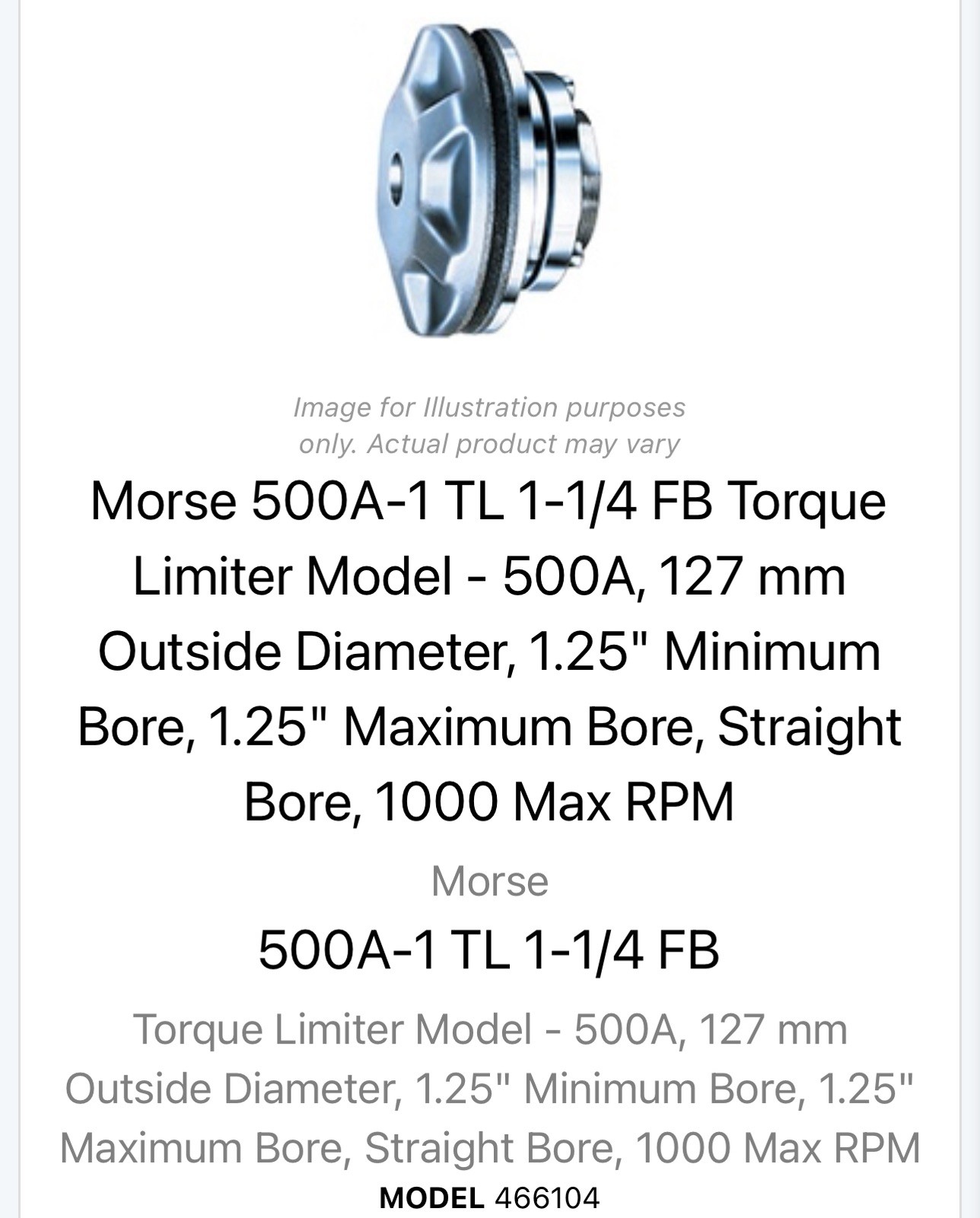 Morse 500A-1 TL 1-1/4 FB Torque Limiter 466104 500A
