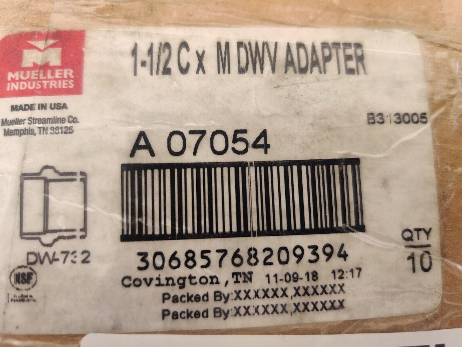 Box of 10 Mueller Industries A07054 1-1/2″ x M DMV Adapter 30685768209394