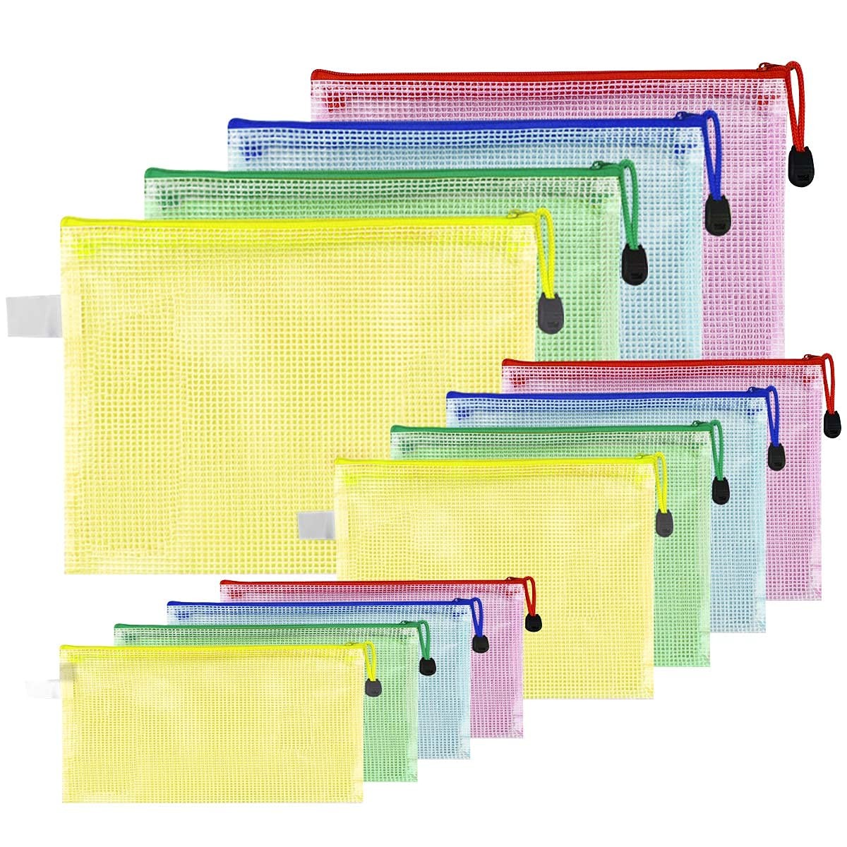 12 Pack Document Zipper Pouch Travel File Mesh Bags A4 A5 A6 Size Yellow