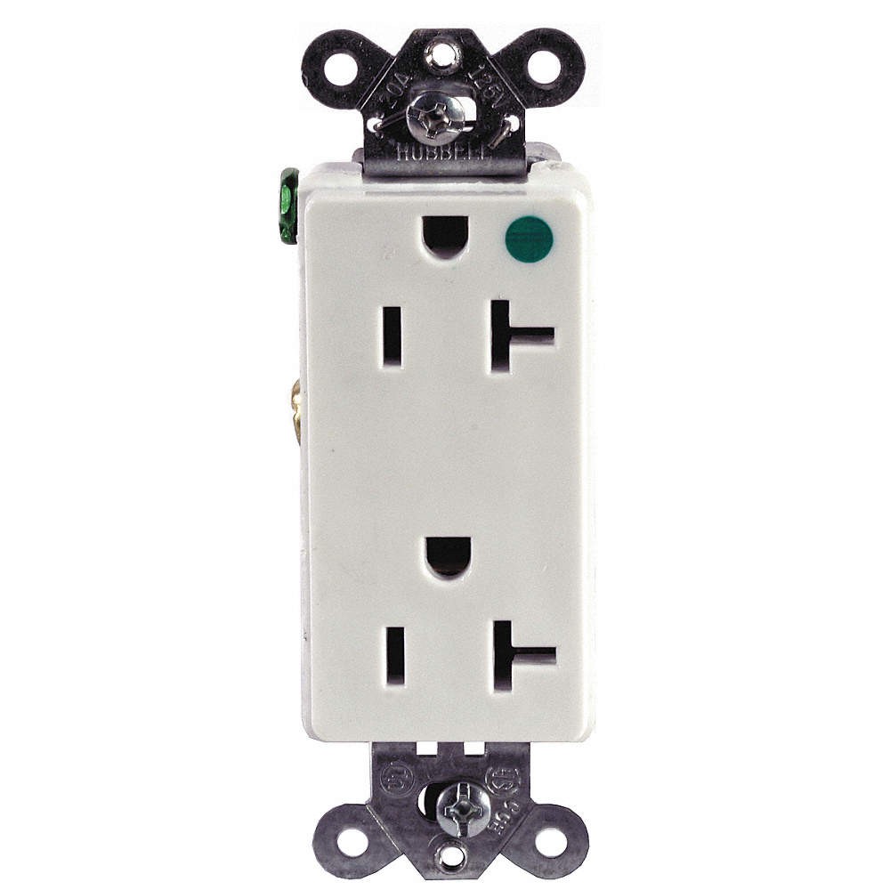 HUBBELL IG2182WA Recept,White,20 A,2P3W,Back; Side,1PK 4D314