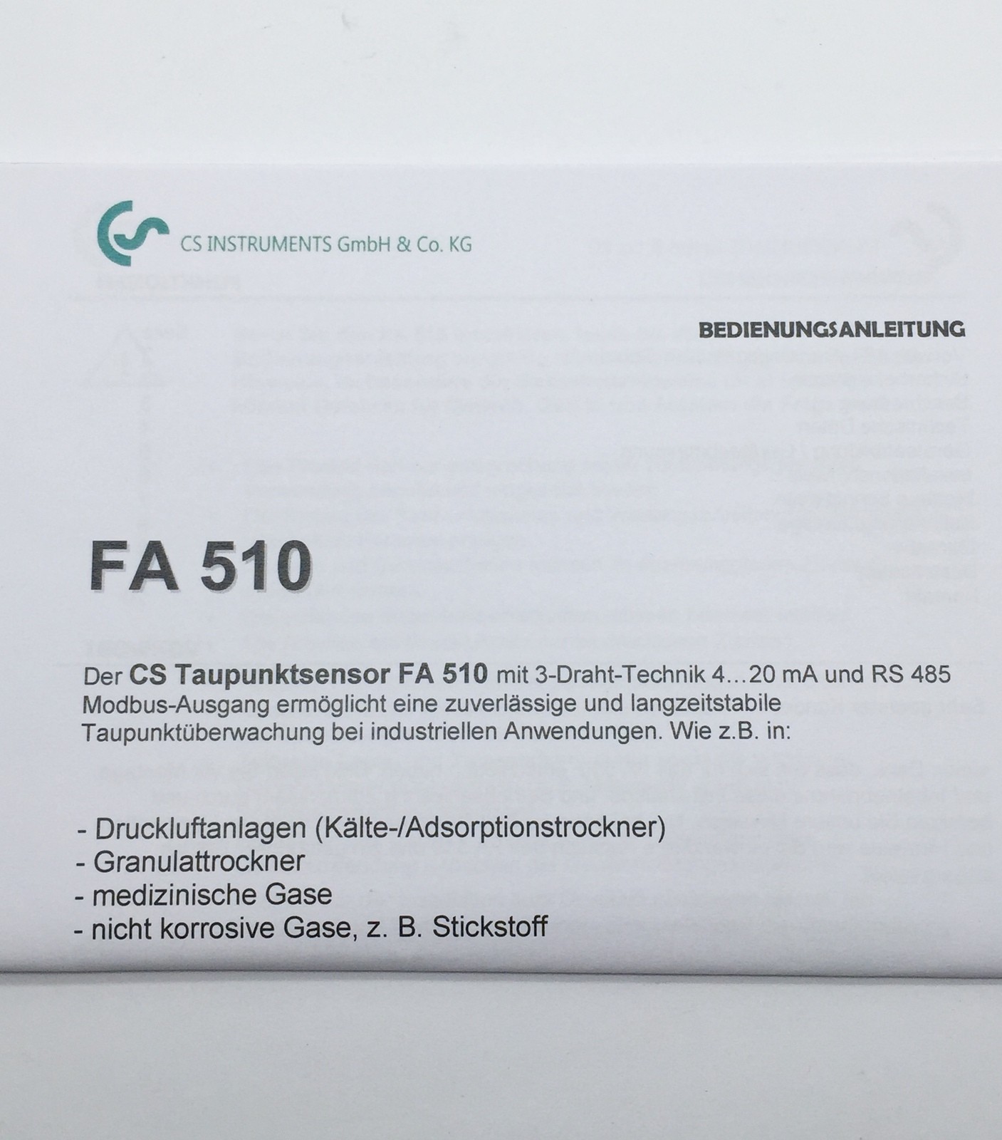 CS Instruments 699.0512 /0001 Dew Point Sensor FA510 -20 +50 deg 6990512