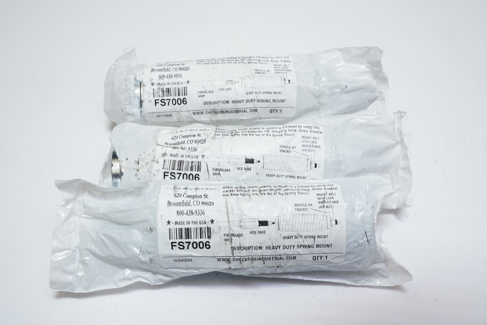 New Lot of 3 Checkers Warning Whip Spring Mount FS7006 Screw Base for 3′-8′ Flag