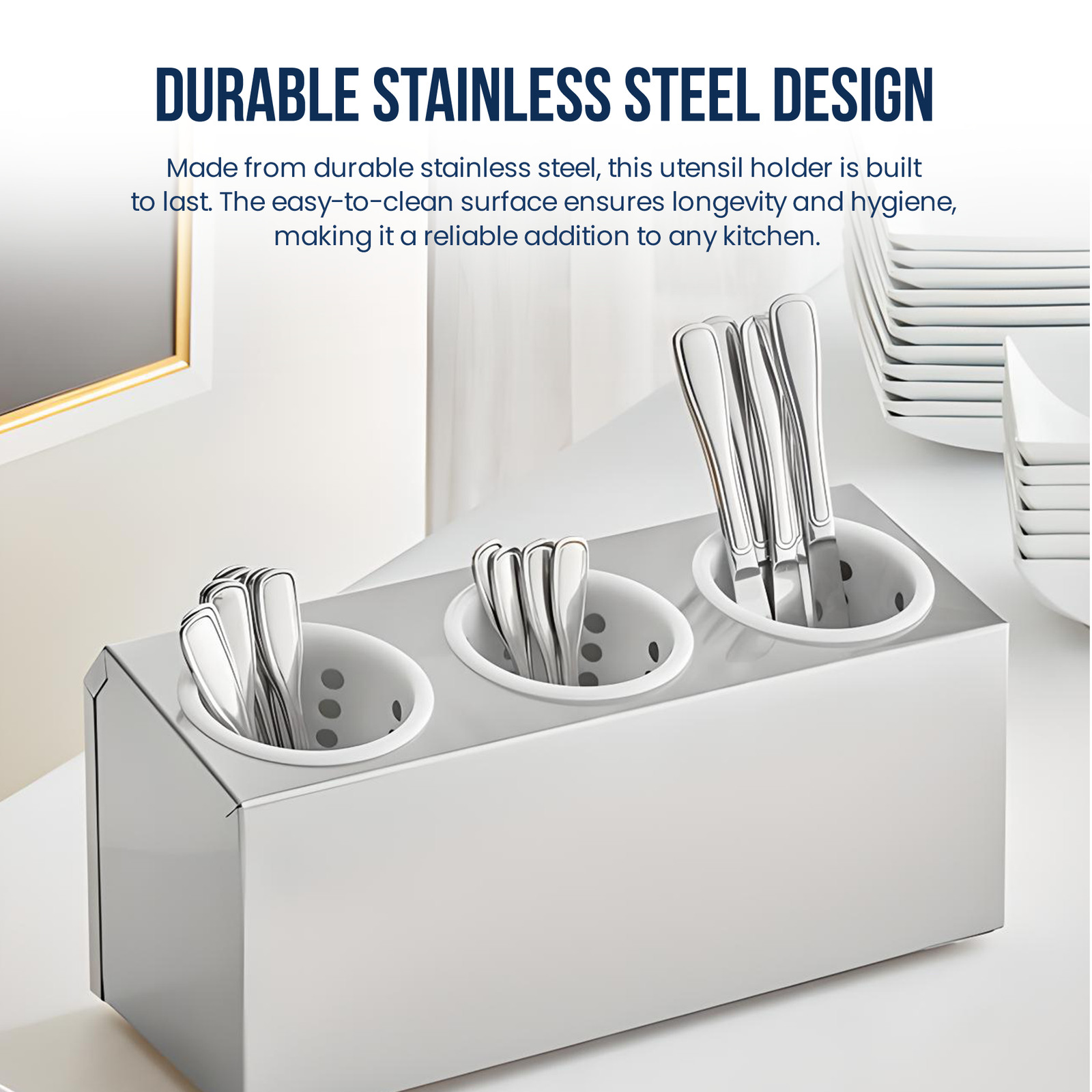 OCS Parts 3-Compartment Stainless Steel Silverware Display Holder | White