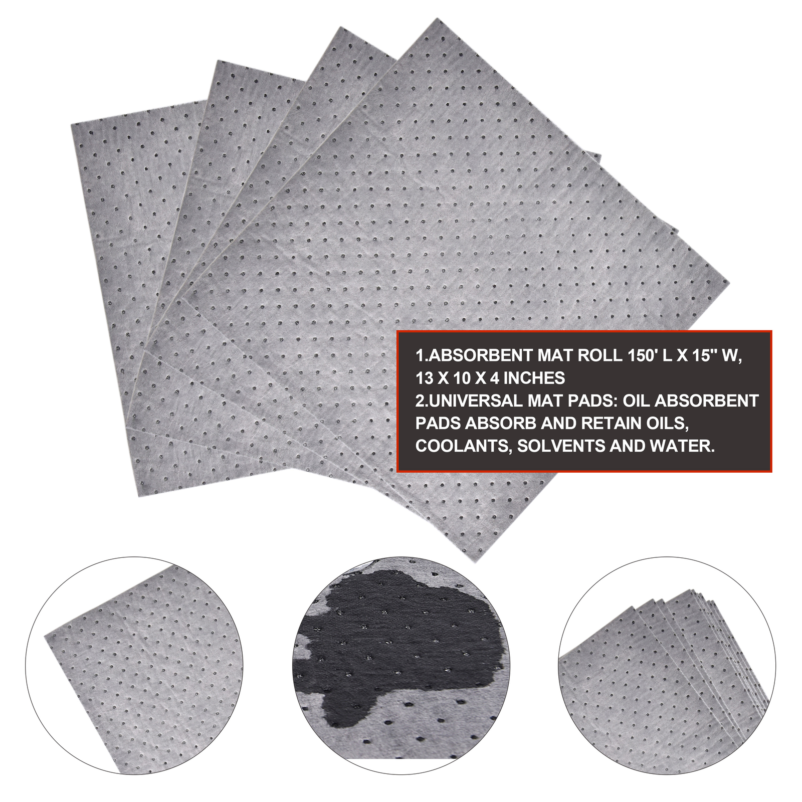 LT010 Gray Oil-Cleanup Premium Heavyweight Absorbent Mat Roll,Absorbs Oils