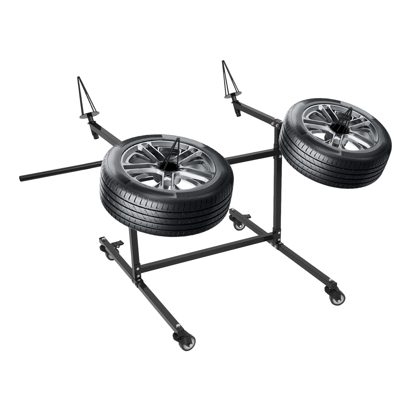 F02 Rotating Wheel Paint Stand Rack 300lbs Capacity Tilted With 4 Swivel Casters