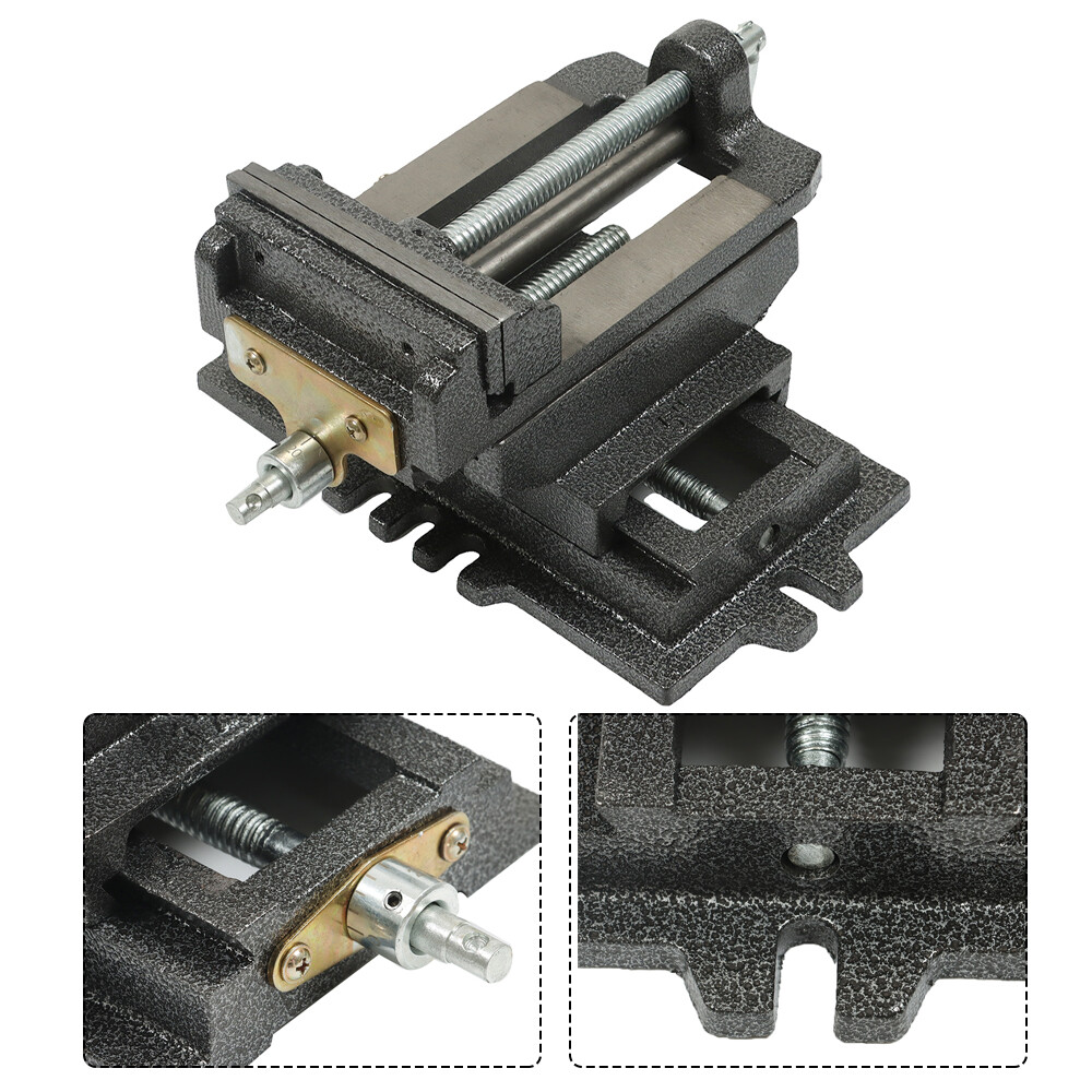 5 Inch Cross Press Vise Slide Vice For Duty Sliding Drill Shop Grip Tools Heavy