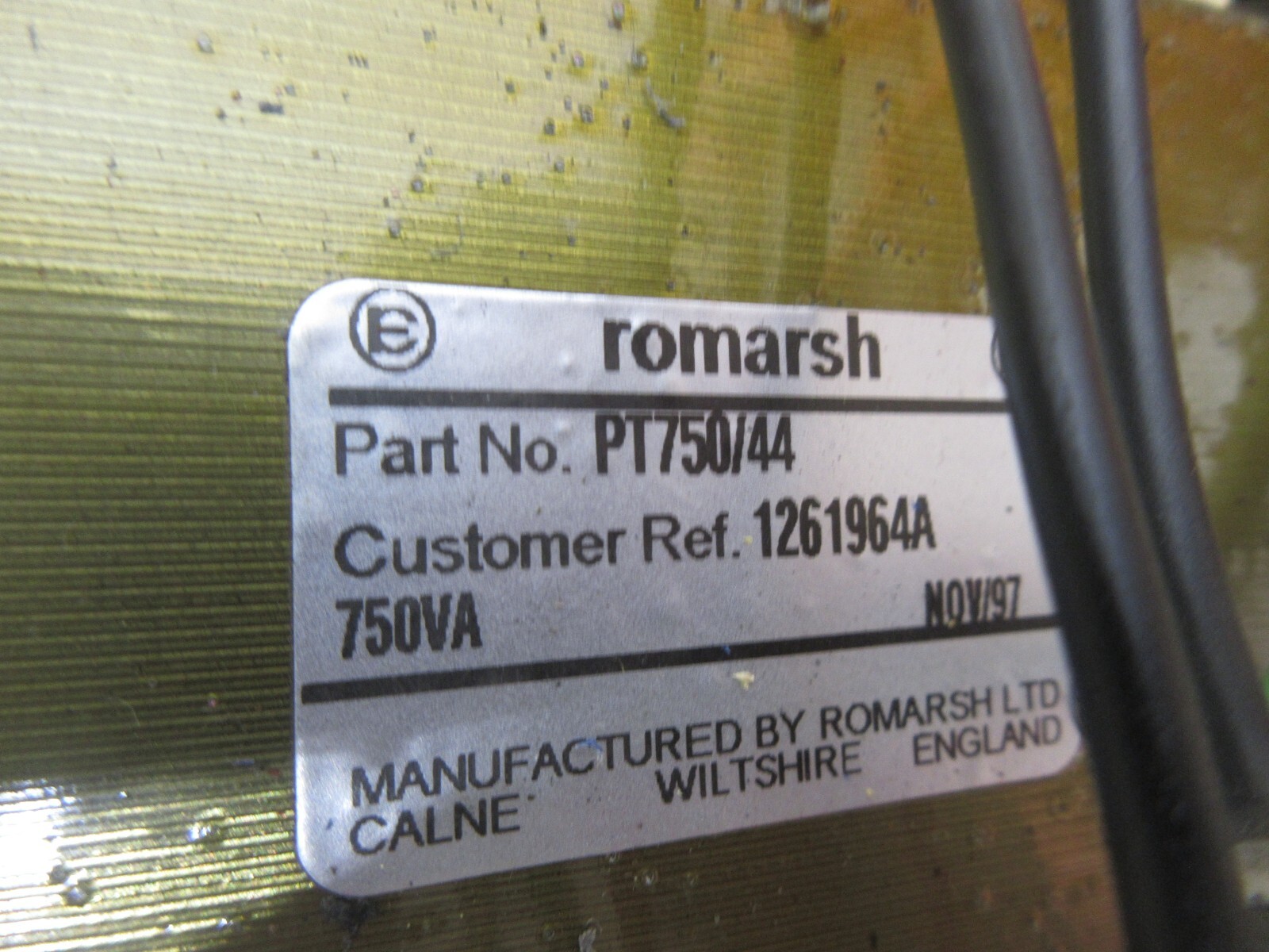 ROMARSH TRANSFORMER PT750/44 1261964A 750VA NOV/97