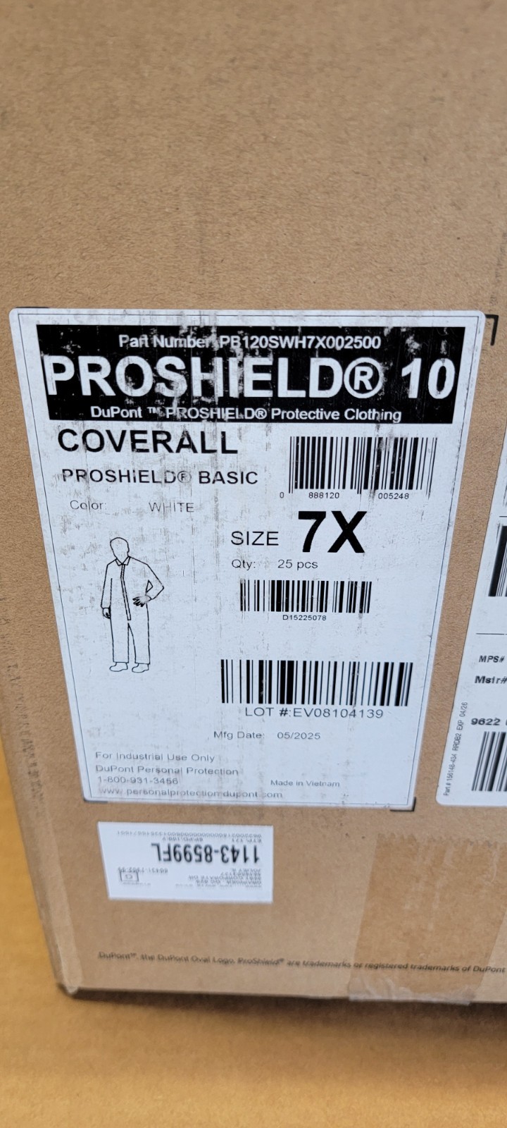 Dupont PB120SWH7X002500 Proshield 10 Collared Disposable Coveralls, 7XL 25 PK