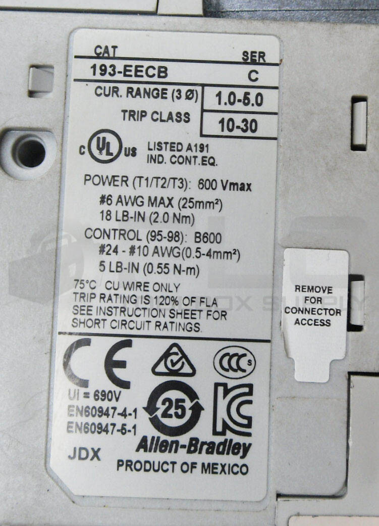 ALLEN BRADLEY 193-EECB /C OVERLOAD RELAY 1.0-5.0A W/ 100-C09*10 /A CONTACTOR