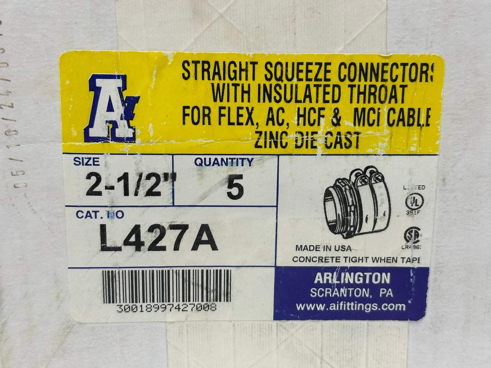 5PK Arlington L427A 2-1/2″ Zinc Squeeze Connector