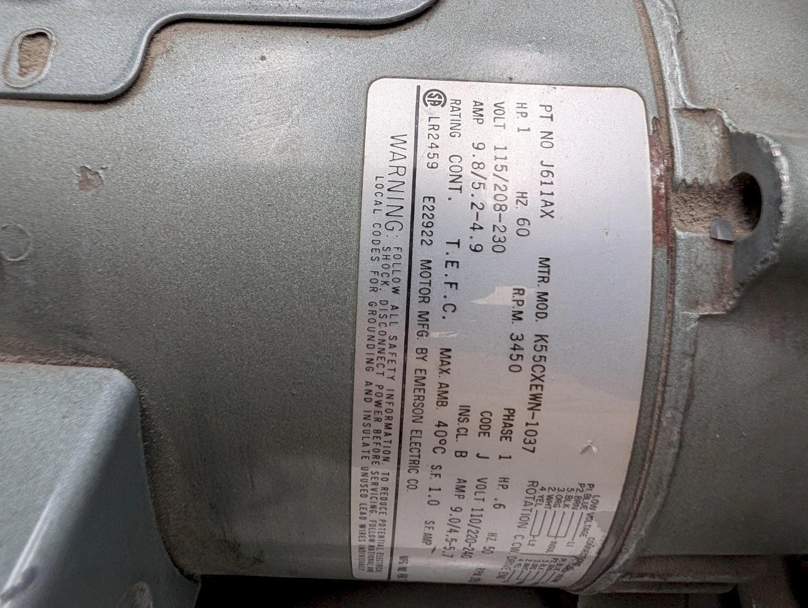 Gast Regent Model R4110-2 1 HP Vacuum Pump Motor J611AX 115/208-230V 2850 RPM