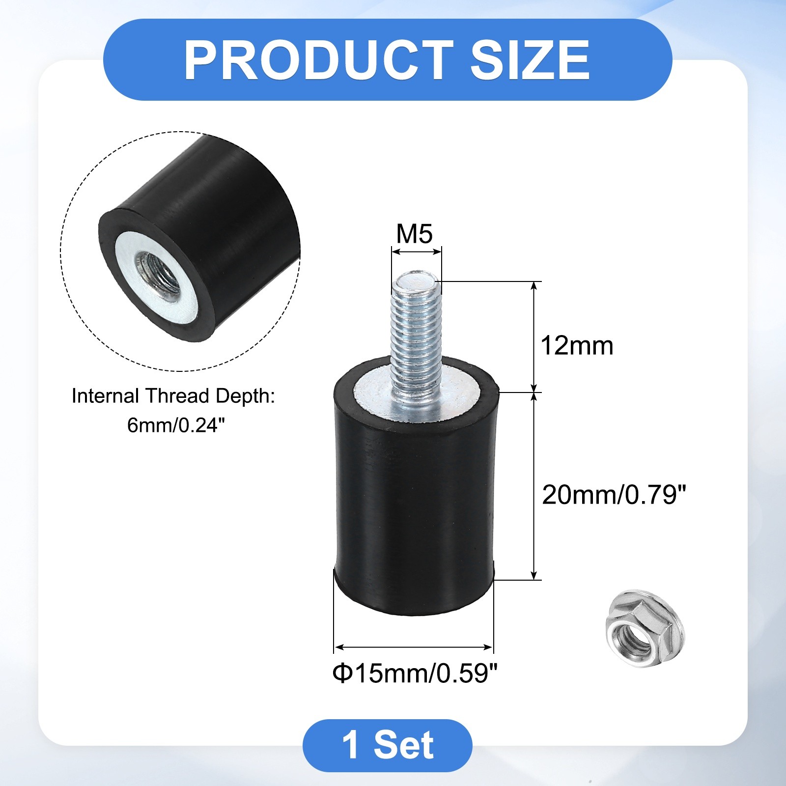 1Pcs M5x12mm Rubber Mounts, 15x20mm(DxH) Rubber Shock Absorber Mount with Nuts