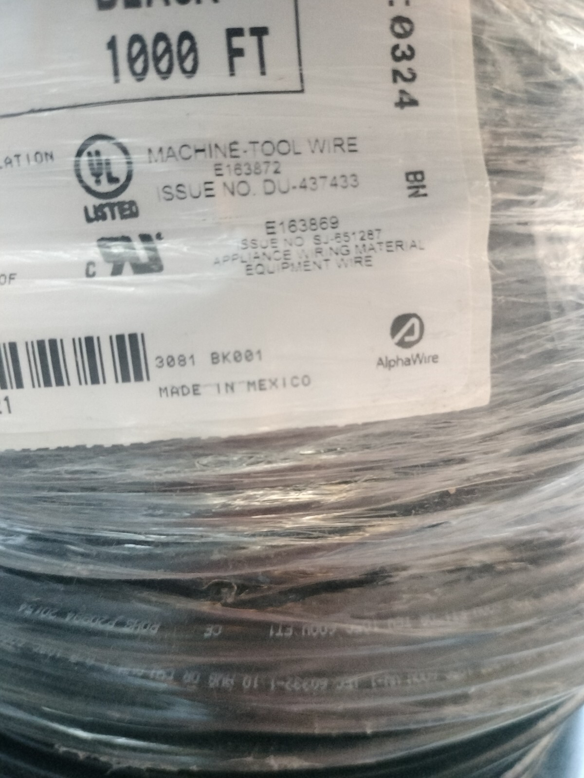 ALPHA WIRE 3081-BK001 Hook-up Wire 10AWG 1,000ft Spl Tinned Copper Black 600V –