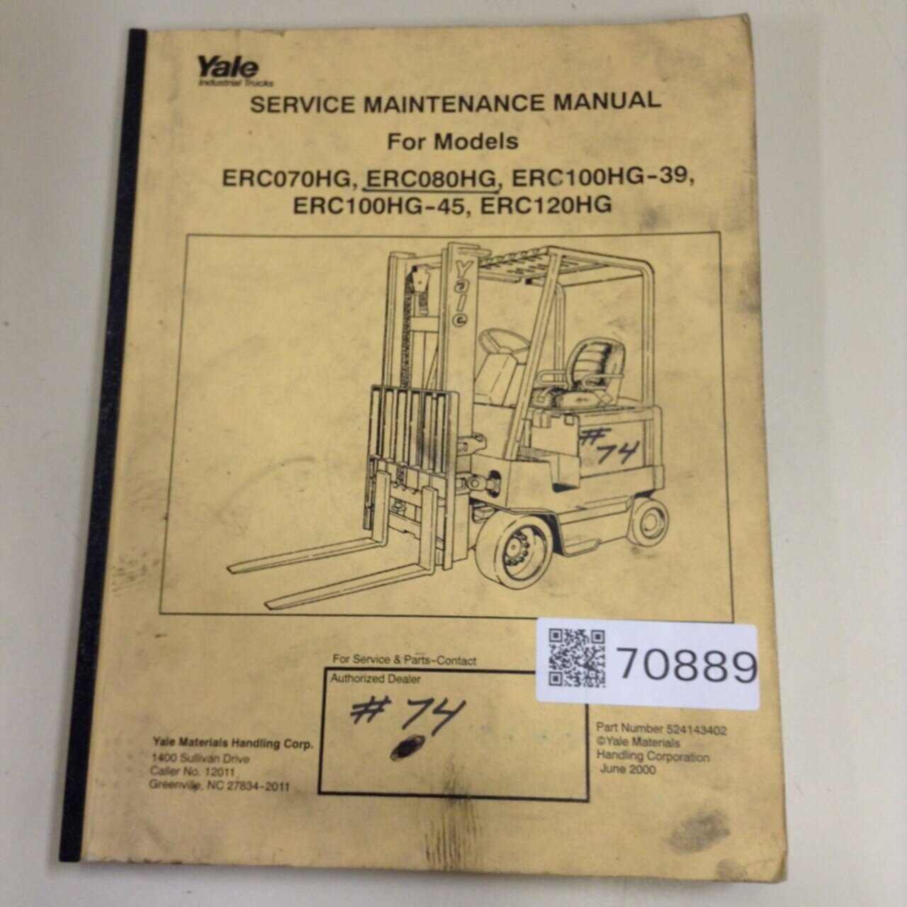 YALE Service Maintenance Manual 524143402 Used #70889