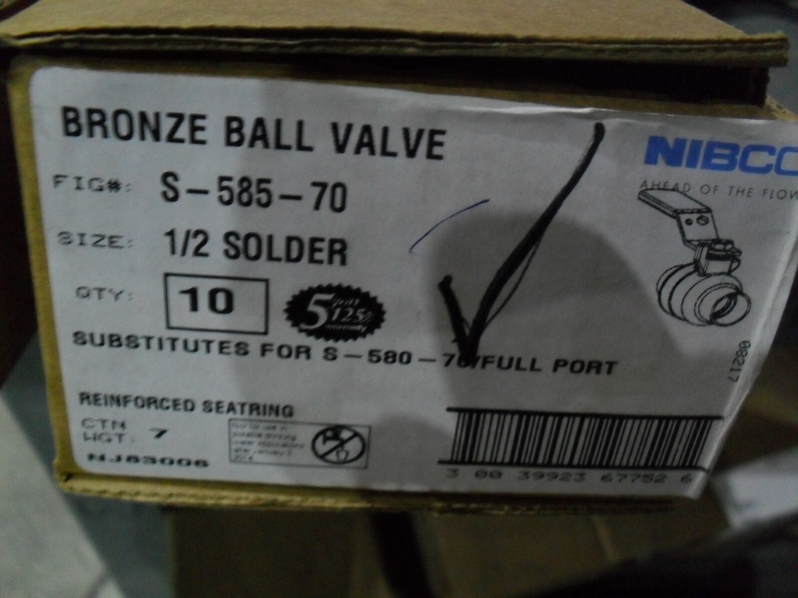 Nibco S-585-70 1/2″ 600# Brass Full Port sweat ball valve