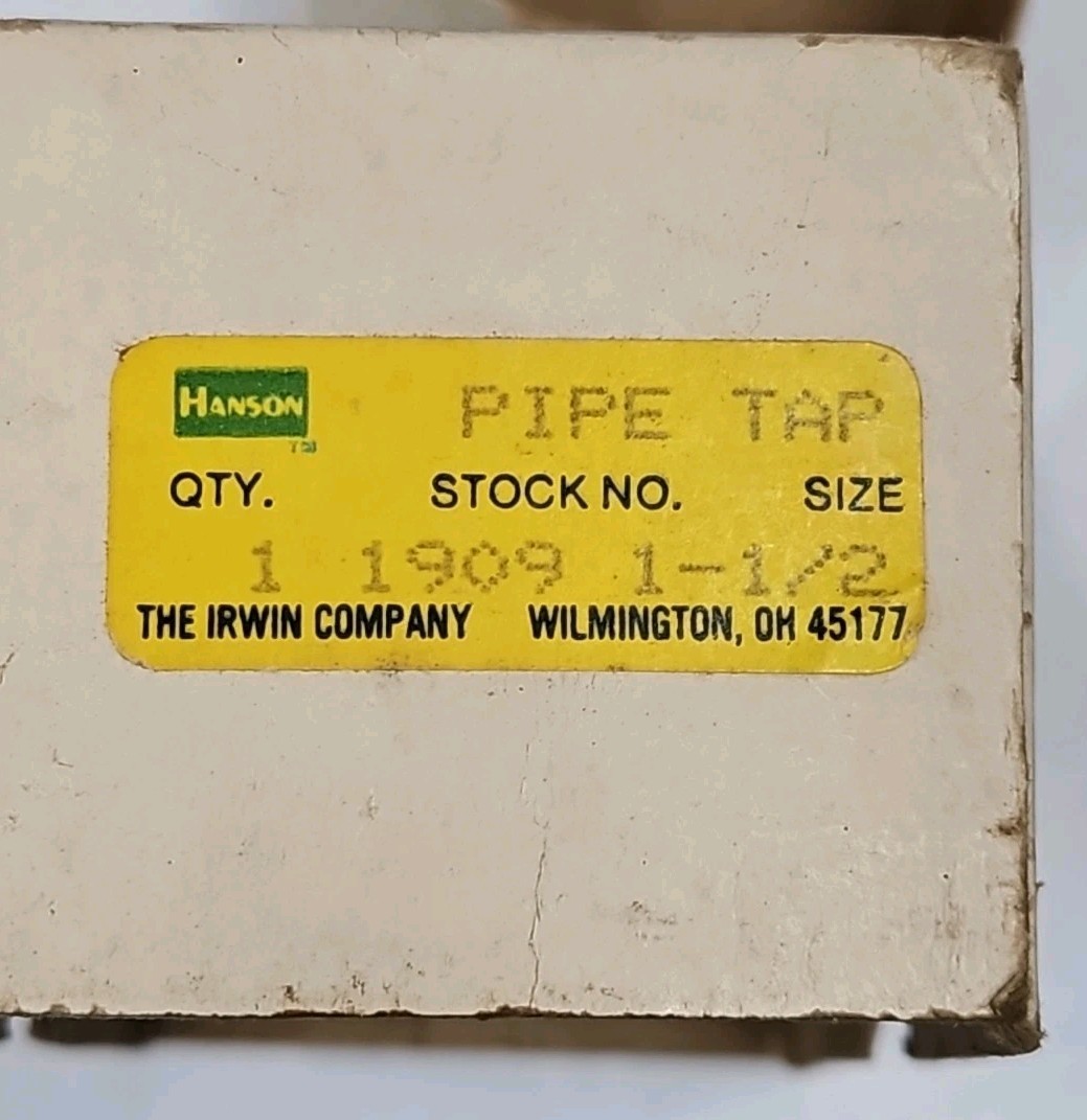 Hanson Irwin 1909 1-1/2″ NPT 6 Flute Tapered Pipe Tap USA 1.5″