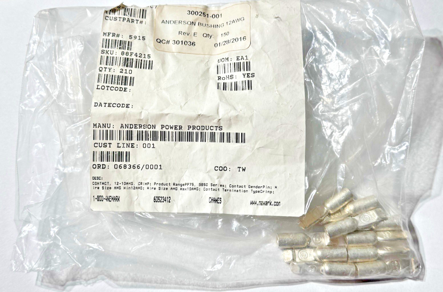 Lot of 10 each Anderson 300251-001 Bushings 12AWG Power Pole Contact Connectors