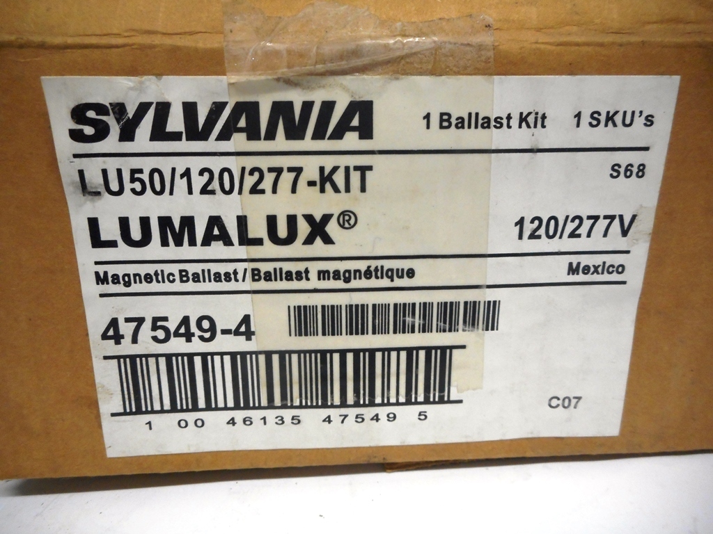 SYLVANIA MAGNETIC BALLAST 47549-4, LU50/120/277-KIT, 50 WATT, 120//277 V, S68