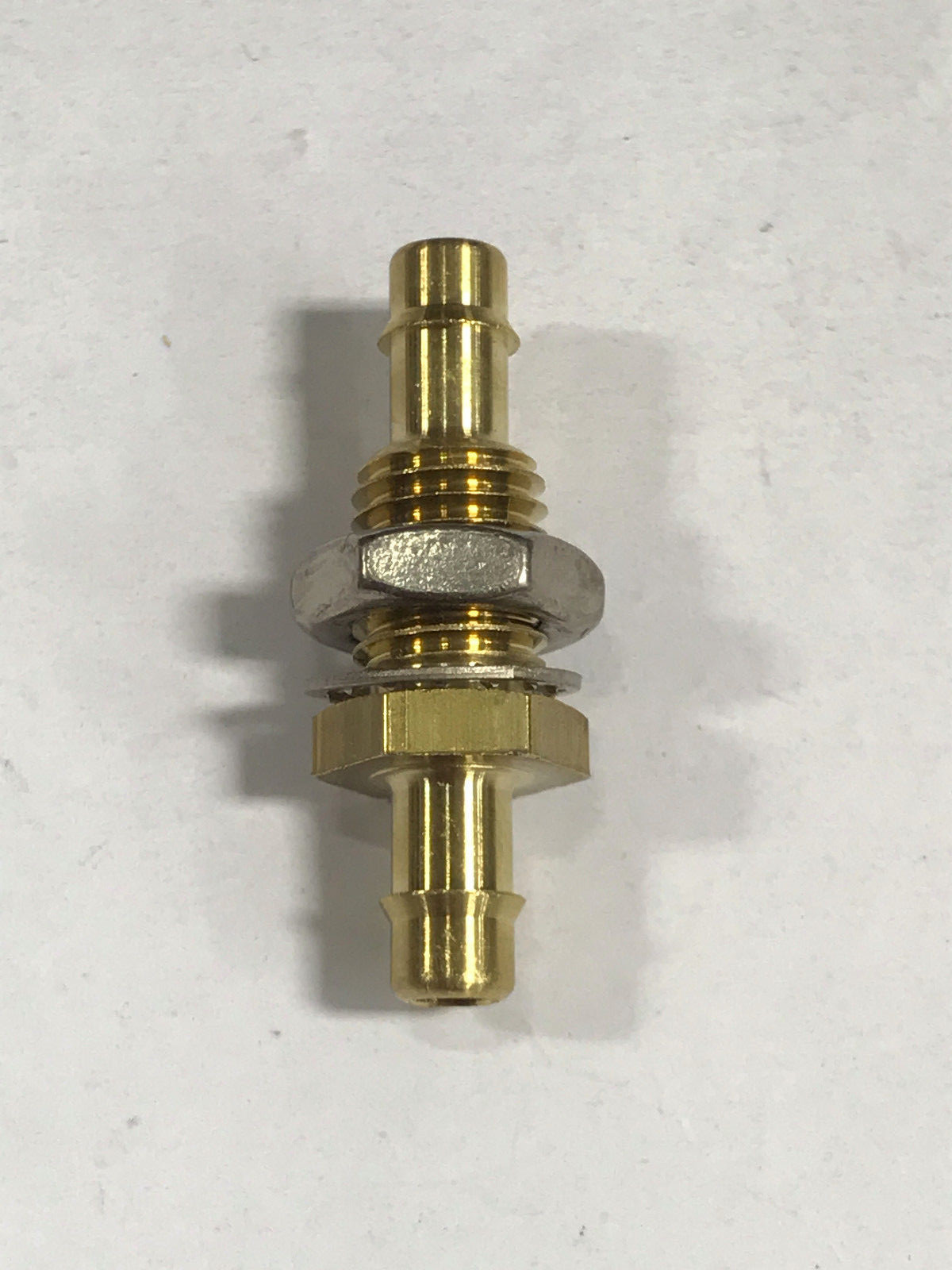 Brass bulkhead fitting 5/16-24 UNF thread to .170 ID tubing barb both ends