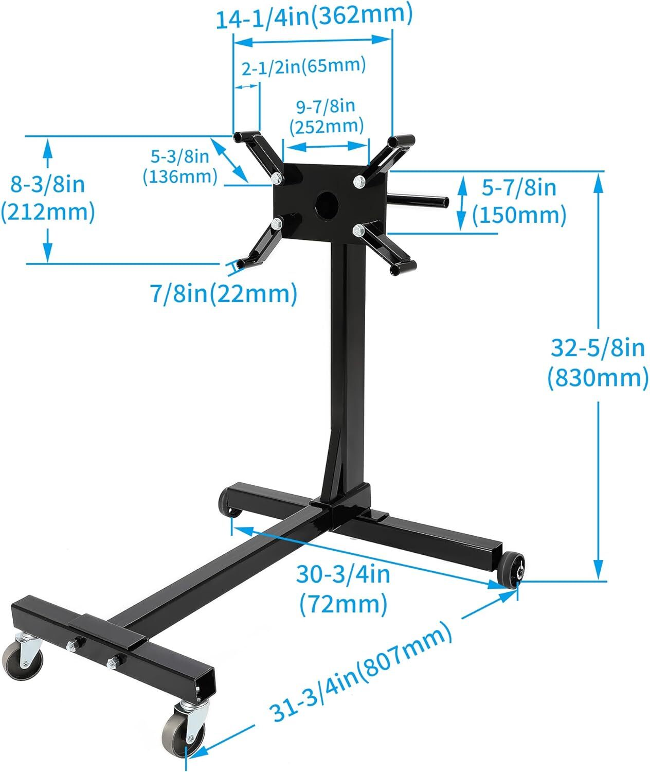 KUAFU Engine Stand 1/2 Ton 1000LBS Universal 360 Degree Rotating Head – Black